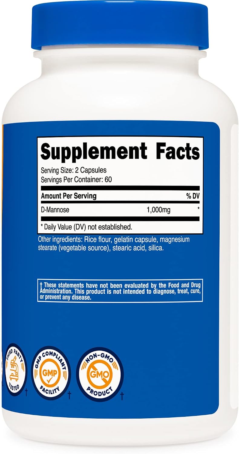 Nutricost D-Mannose 1000mg Per Serving, 120 Capsules - 500mg Per Capsule, Urinary Tract Health, Non-GMO and Gluten Free