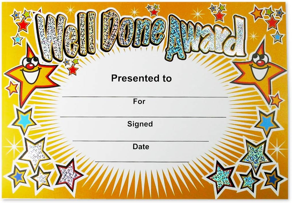 Sparkly ‘Well Done Award’ Certificates – Pack of 20 A5 Personalised Pupil Awards – Rainbow Certificates for Teachers, Schools, Parents & Positive Behaviour Recognition - By SuperStickers