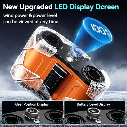 Miniatura 4 de Ventilador de cintura portátil de 25000 mAh, 100 velocidades, 34000 rpm, fuerte flujo de aire, ventilador de cinturón con hasta 145 horas de tiempo