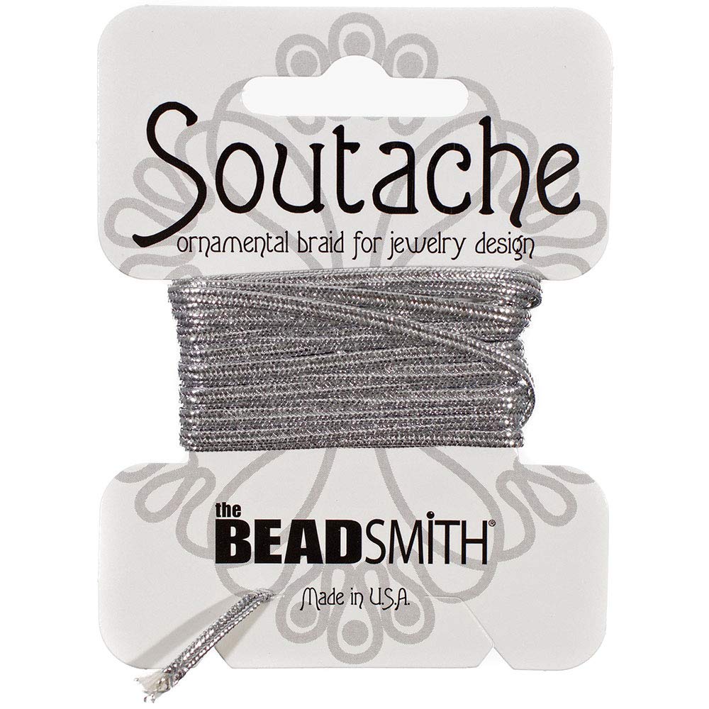 Rayon Soutache Cord – Rayon Constructed Crafting Cord – for Jewelry Making, Beading, Embroidery, Quilting, and Crafting Projects – 3 Millimeter Cord in 3 Yard Lengths (Silver Metallic)