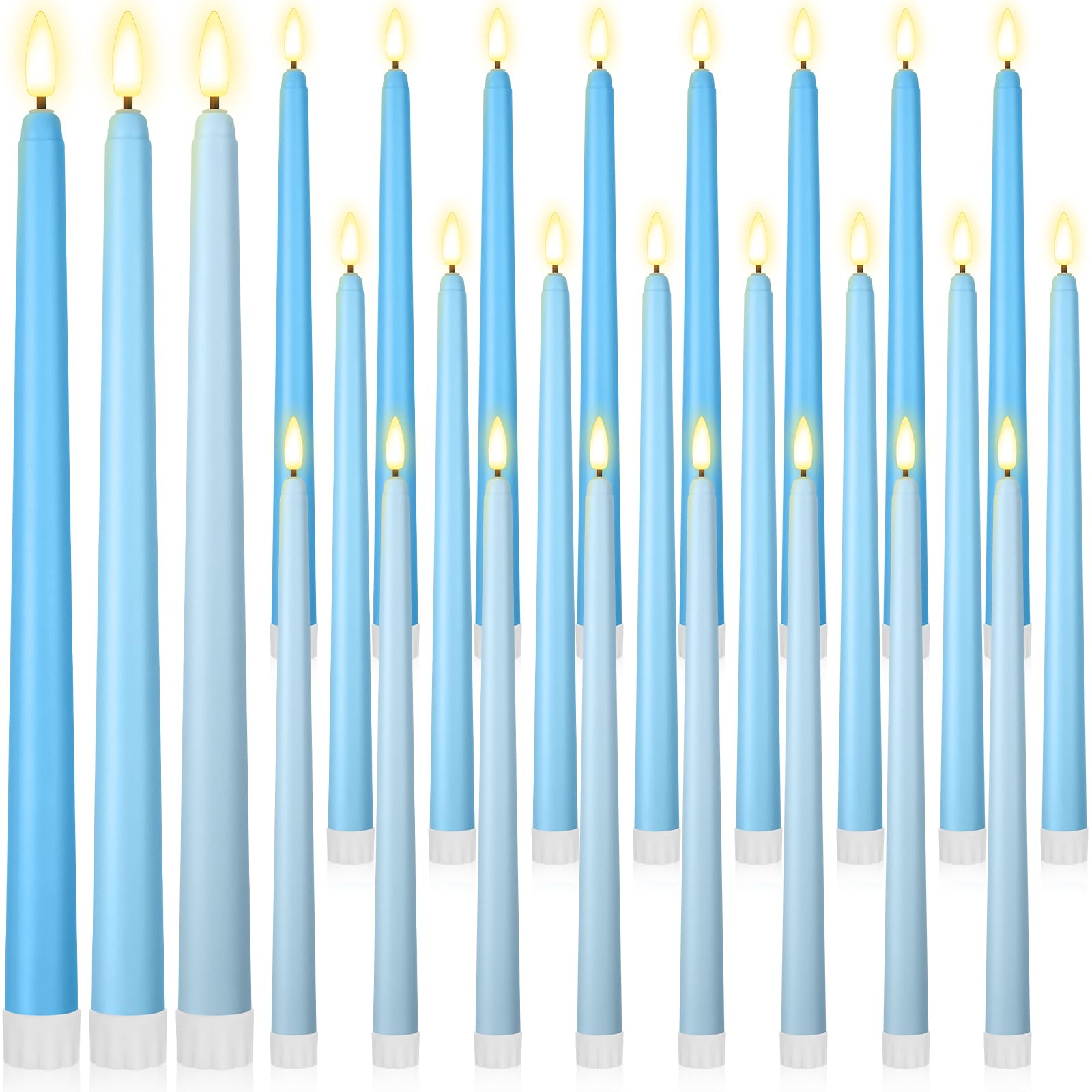 Macarrie 24 Packs Flameless Taper Candles Battery Operated Fake 11 Inch Long Candlelight LED Flameless Candlesticks Flickering Tapered for Spring Summer Wedding(Mixed Blue)