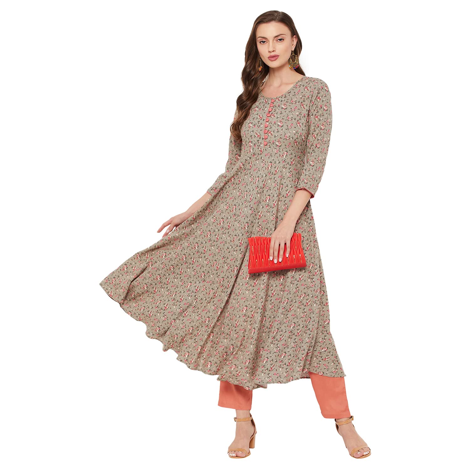 Tissu Women's Rayon Green & Pink Floral Printed A-Line Kurta 2192_Green_8Xl