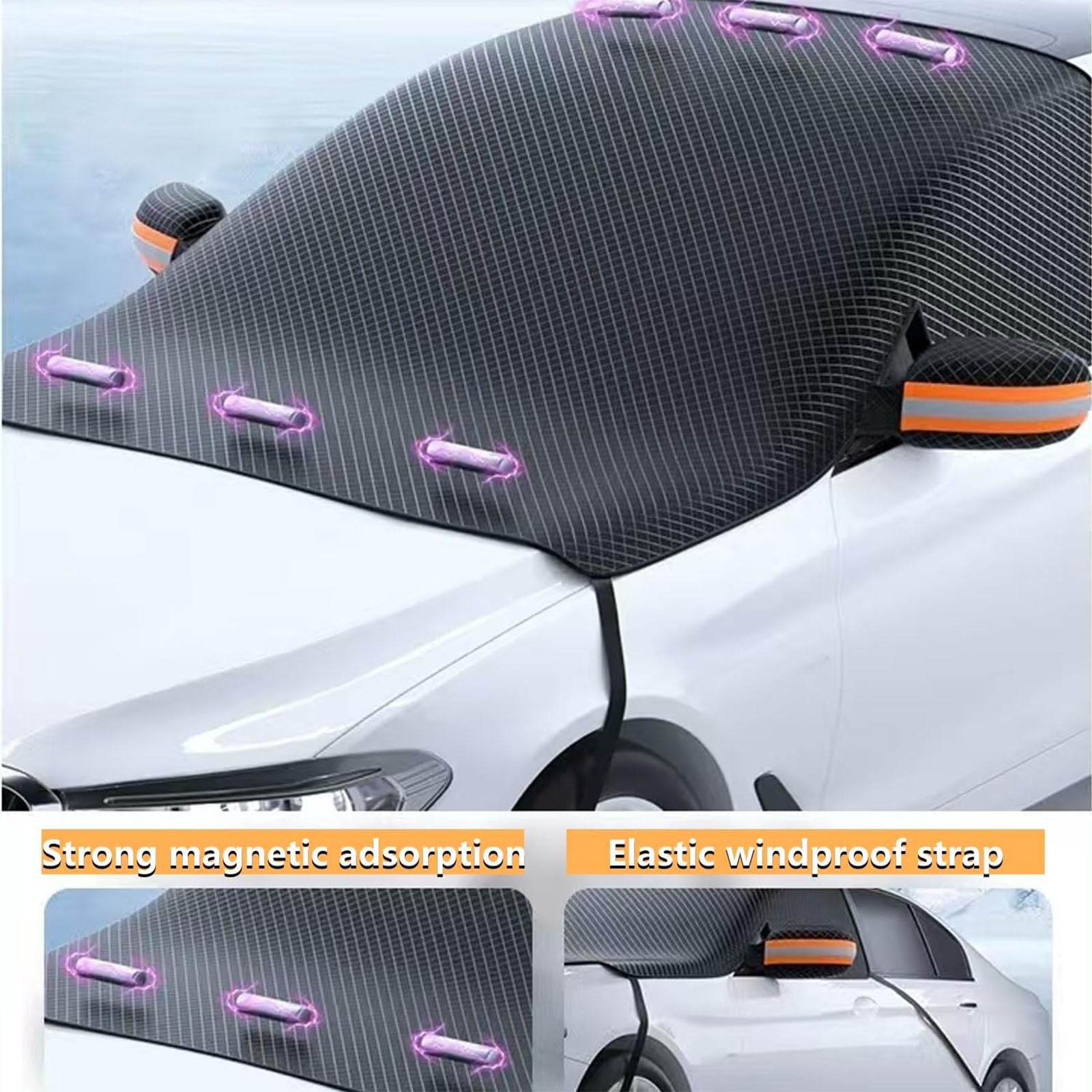 Cubierta Nieve Parabrisa Coche para MG3 2017-2023, Protección Solar Impermeable Funda Plegable Parabrisa Delantero para Todas Las Estaciones, B/Black-Orange