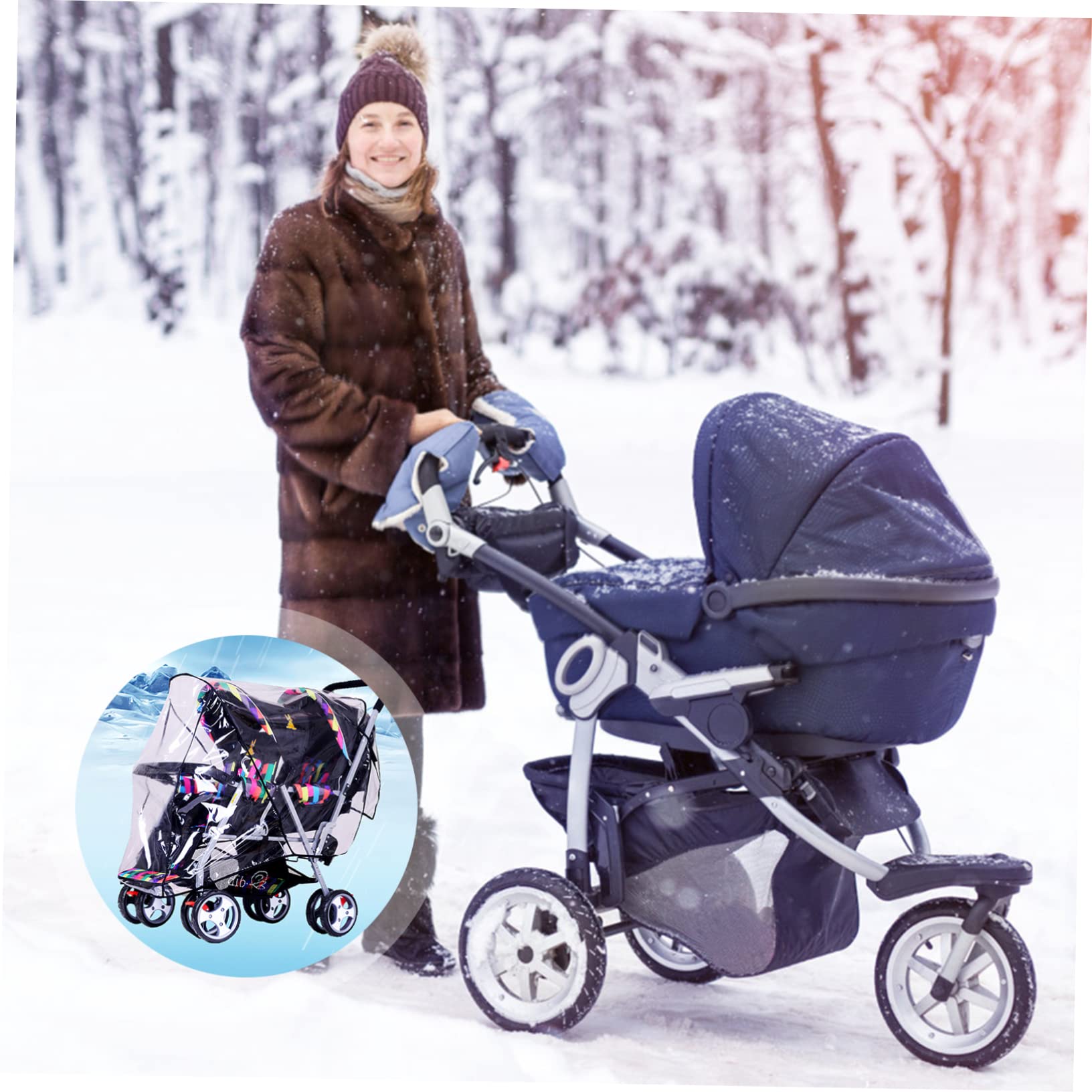 Beatifufu Rain Cover for Double Stroller Universal Rainproof Shield Twins Pushchair Front and Rear Seats