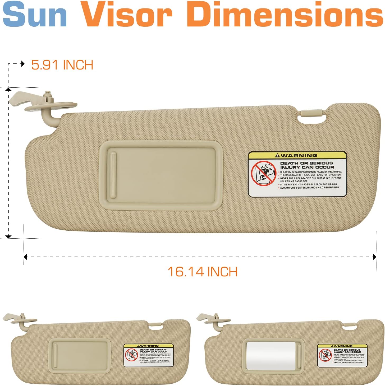 Left Driver & Right Passenger Side Sun Visor Without Light for Hyundai Elantra 2011 2012 2013 2014 2015 Visor Assembly, Replacement 852103X000TX, 852203X000TX, Beige