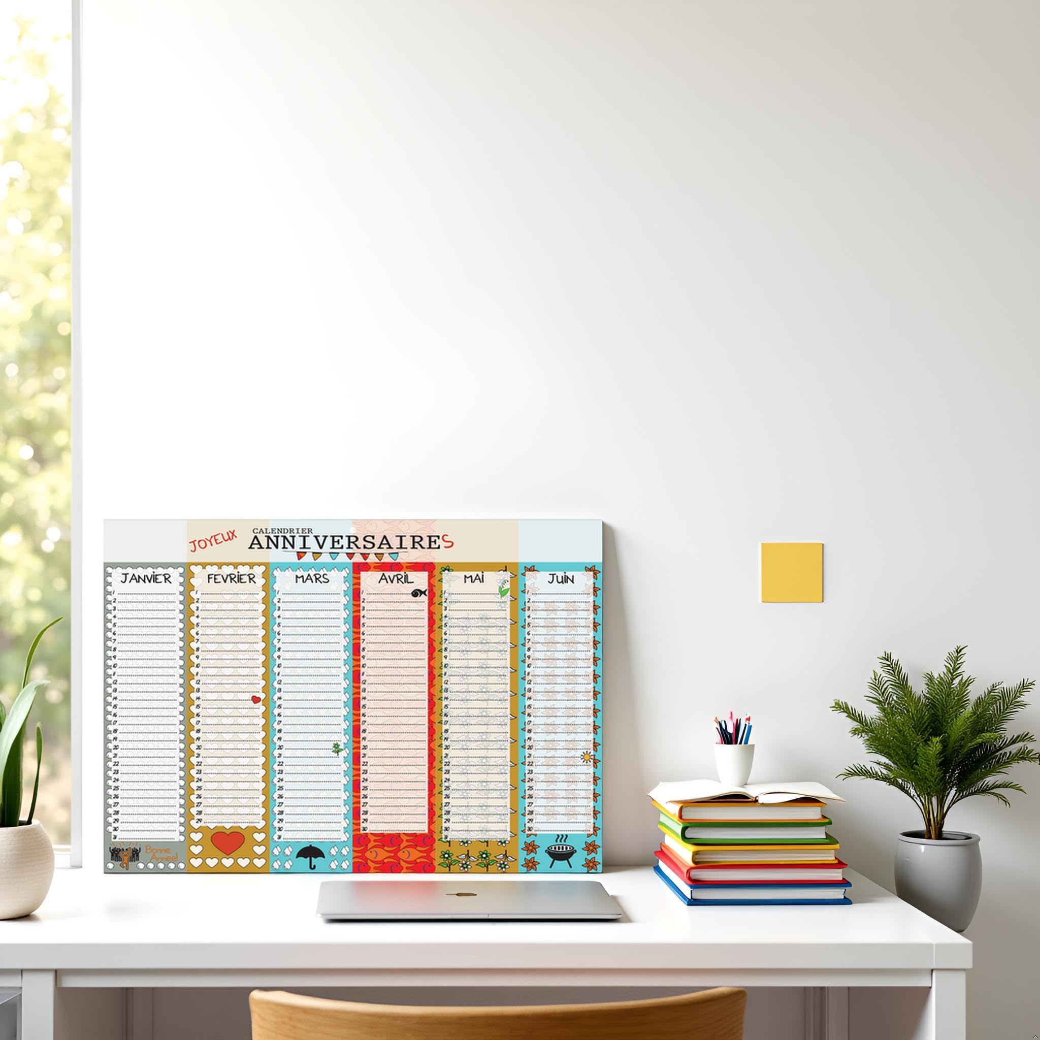 Calendrier Perpétuel Joyeux Anniversaires A3 Recto Verso à Remplir Illustré Multicolore