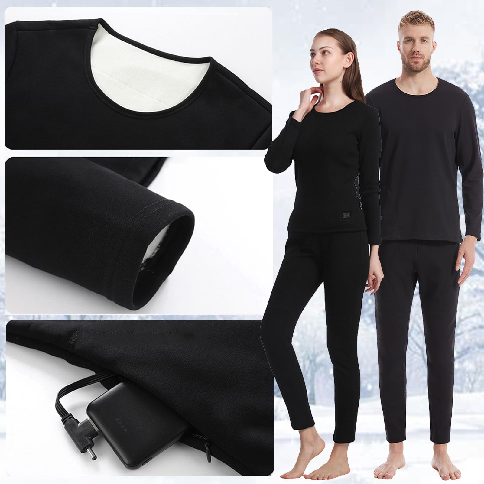 Hombres Mujeres Conjunto De Ropa Interior Calefactada, Inviernos Calefacción Exterior De 30 Zonas Térmicas Y Pantalones Protección contra El Frío, con Batería