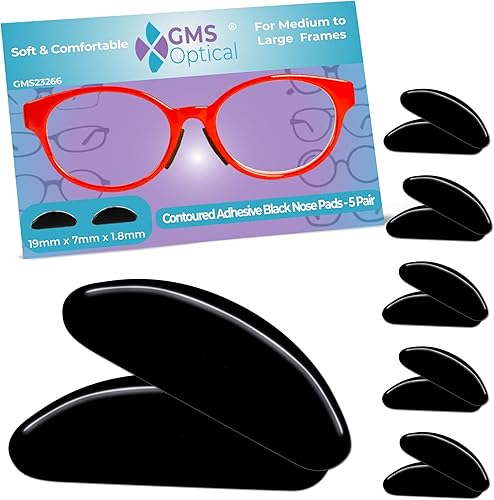 GMS Optical - Adhesivo antiderrapante contorneado almohadillas de nariz de lente de silicona suave con superpegajoso respaldo, 1,8 mm - 5 pares,