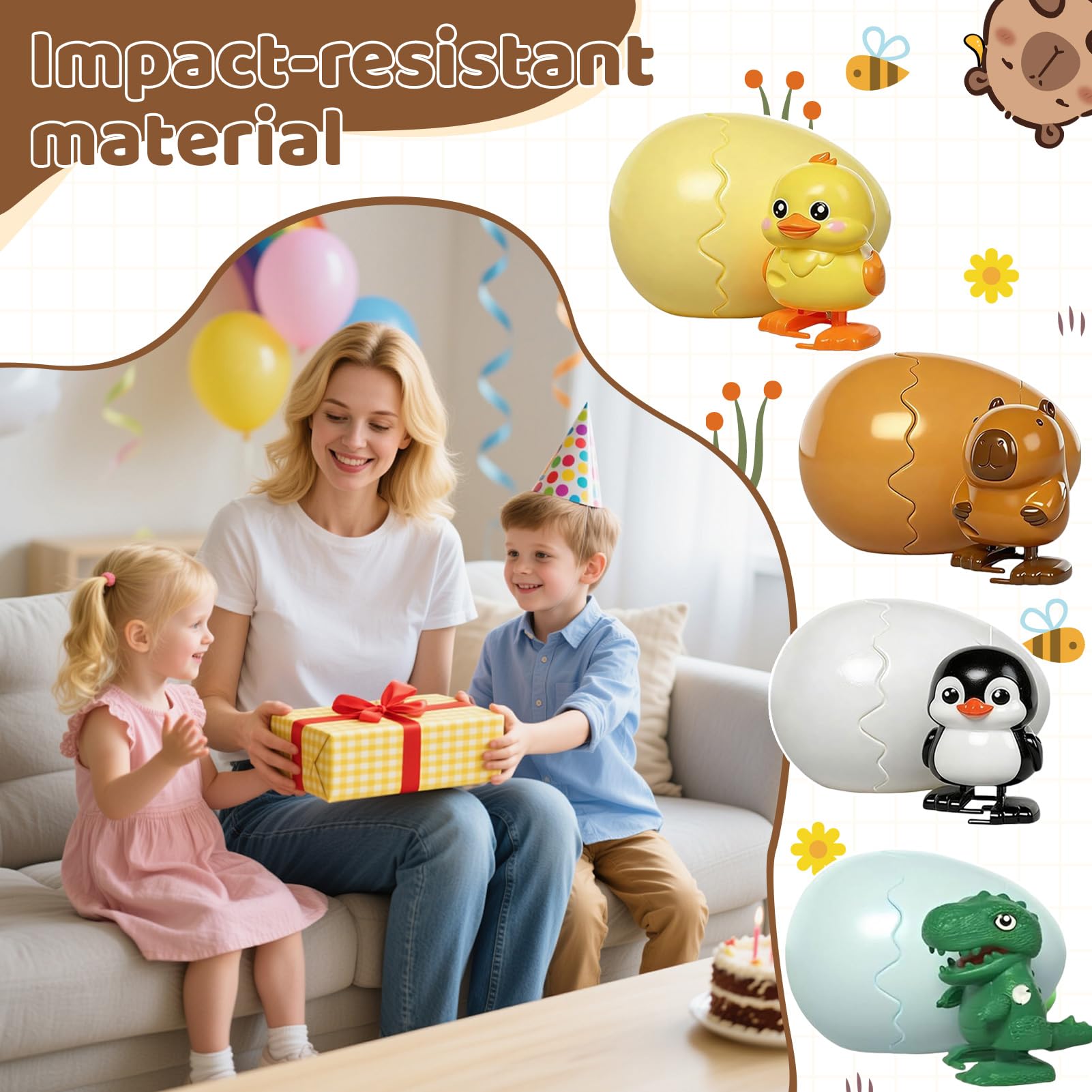 GZWY Aufziehbare Tier-Überraschungseier, Ostern Wind-Up Animal Hatching Surprise Egg, Wiederverwendbares Uhrwerk-Spaß-Tierspielzeug, Drehen Sie das Ei, um EIN laufendes Tier auszubrüten (A)