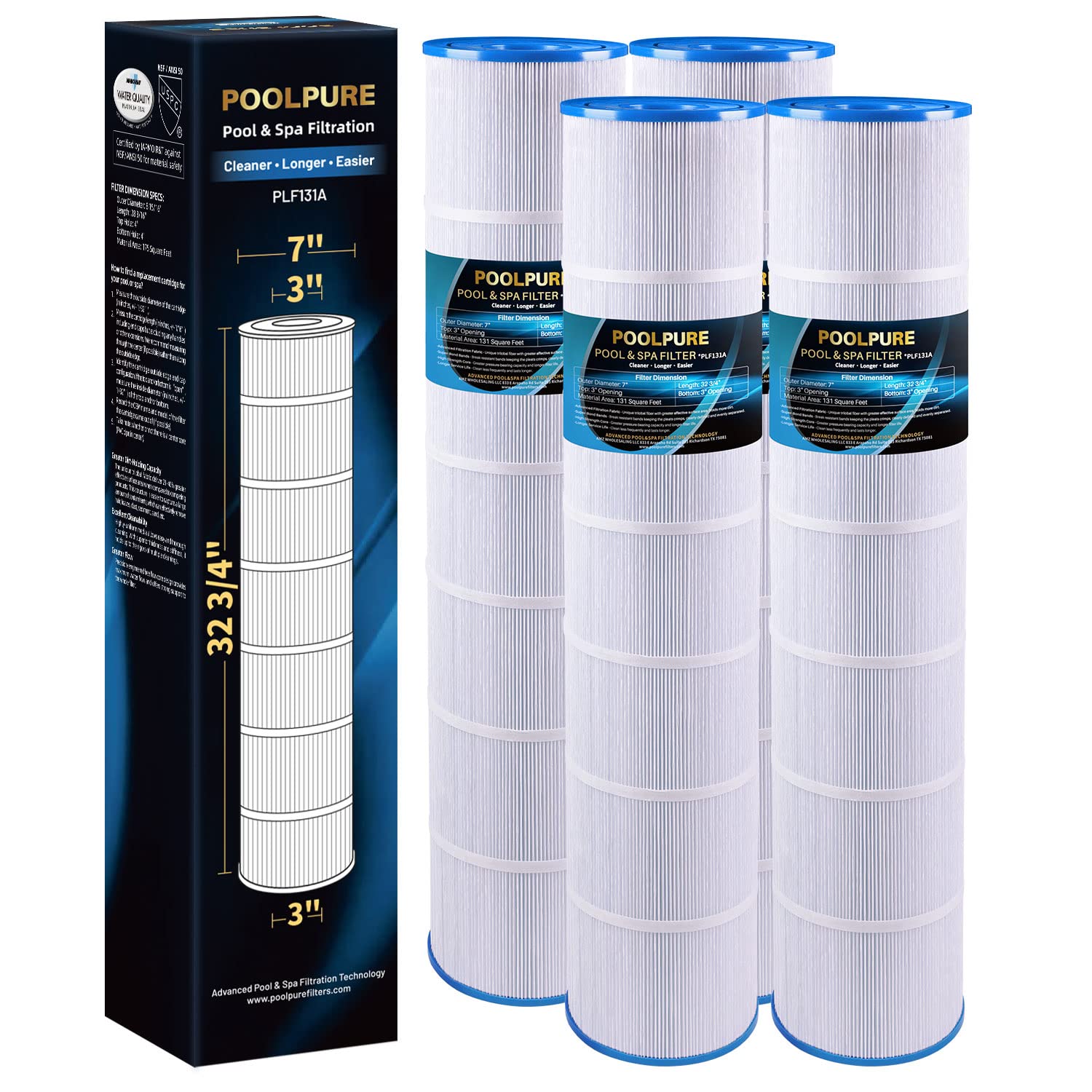 POOLPURE PLF131A Pool Filter Replaces Pleatco PA131PAK4, Hayward