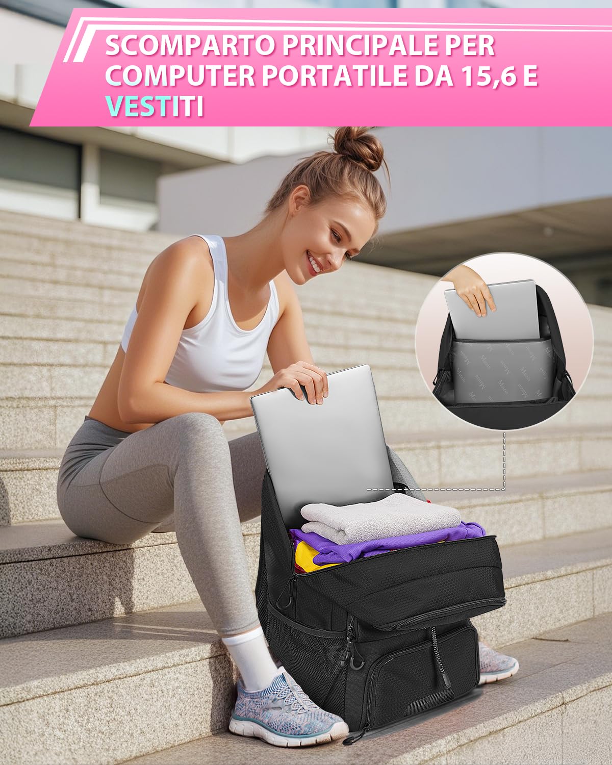 MATEIN Zaino Calcio con Porta Scarpe, Impermeabile Zaini Sportivo Uomo per PC 15.6 Pollici, Leggero Borsa Calcio con Gancio, Sacca Zaino Uomo e Donna per Football Pallacanestro Pallavolo, Nero