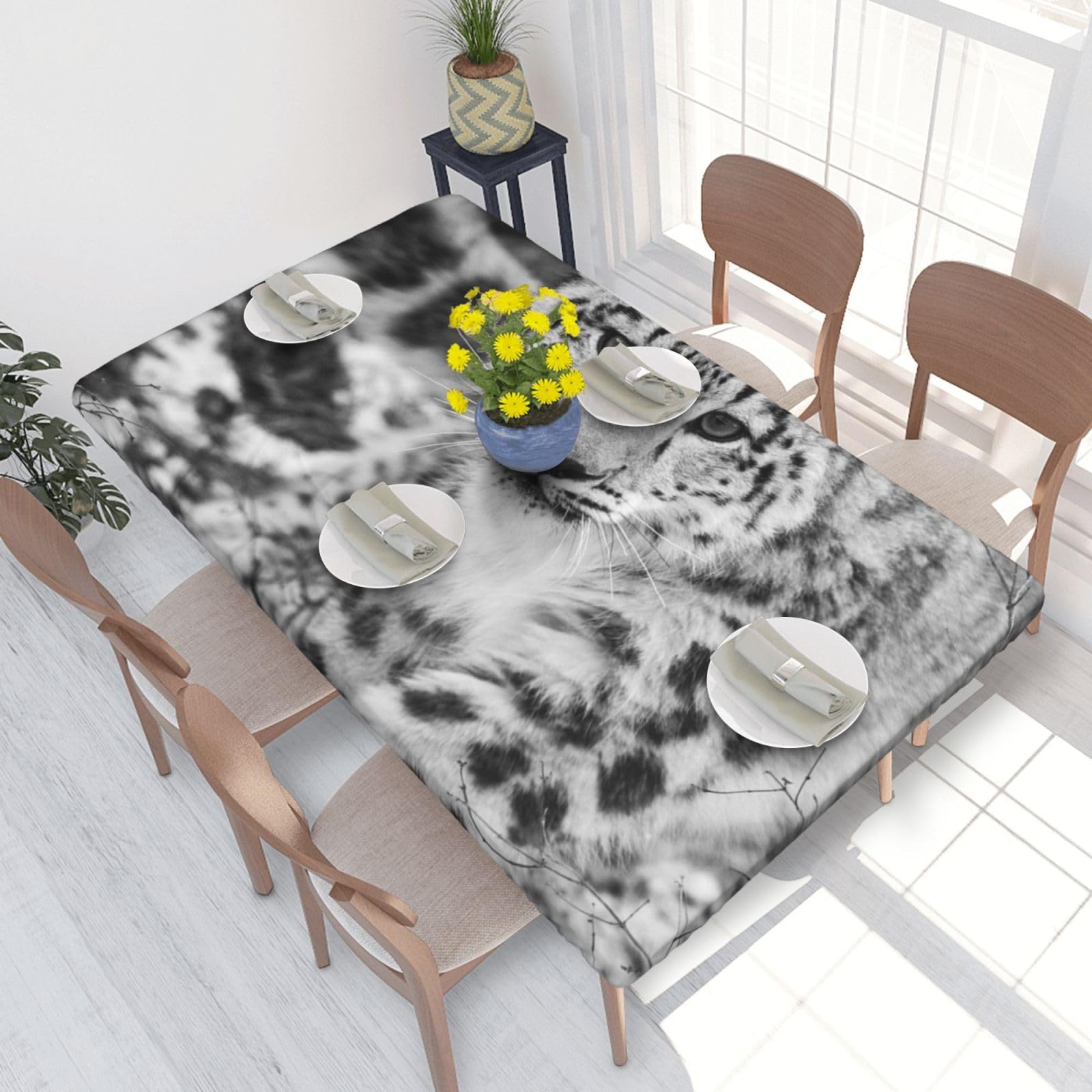 BNVSADC Snow Leopard Printed 4FT Tablecloth 122x76 CM Polyester Kitchen Water Resistant Table Cloth Dining Table Decoration Table Covers