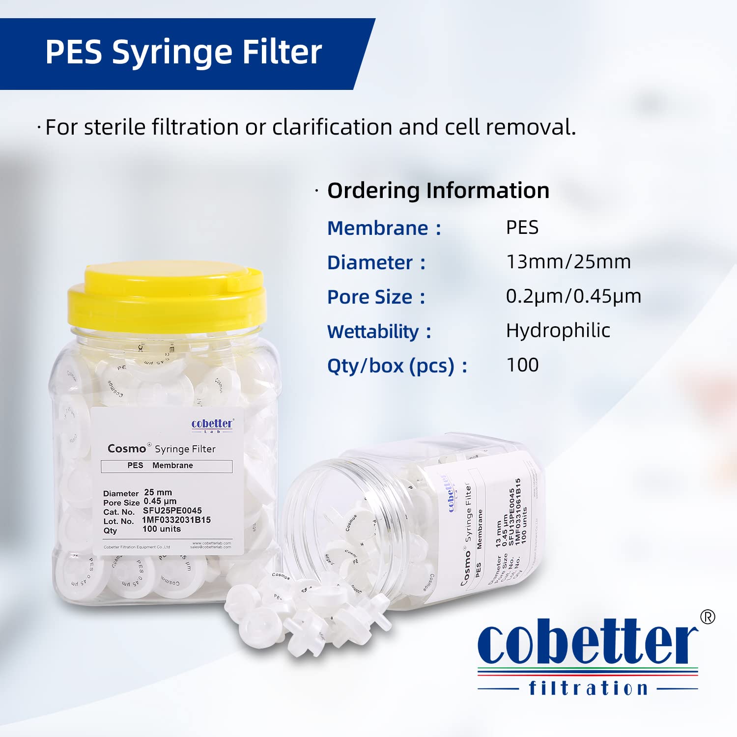 Amazon | COBETTER PES シリンジフィルター 実験室フィルター 100個