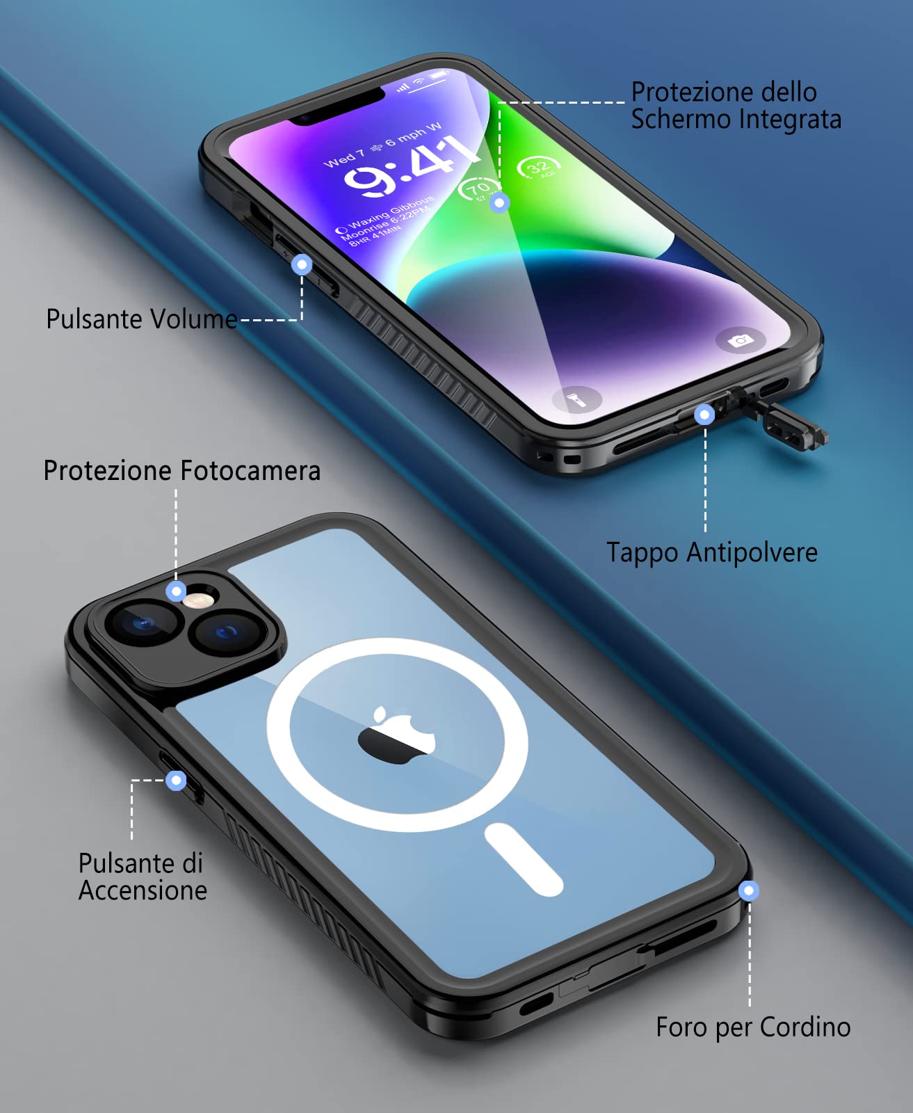 Custodia Impermeabile Antiurto Con Magnete Per IPhone 14/13 Pro Max – Con Cinghia - Foto 3