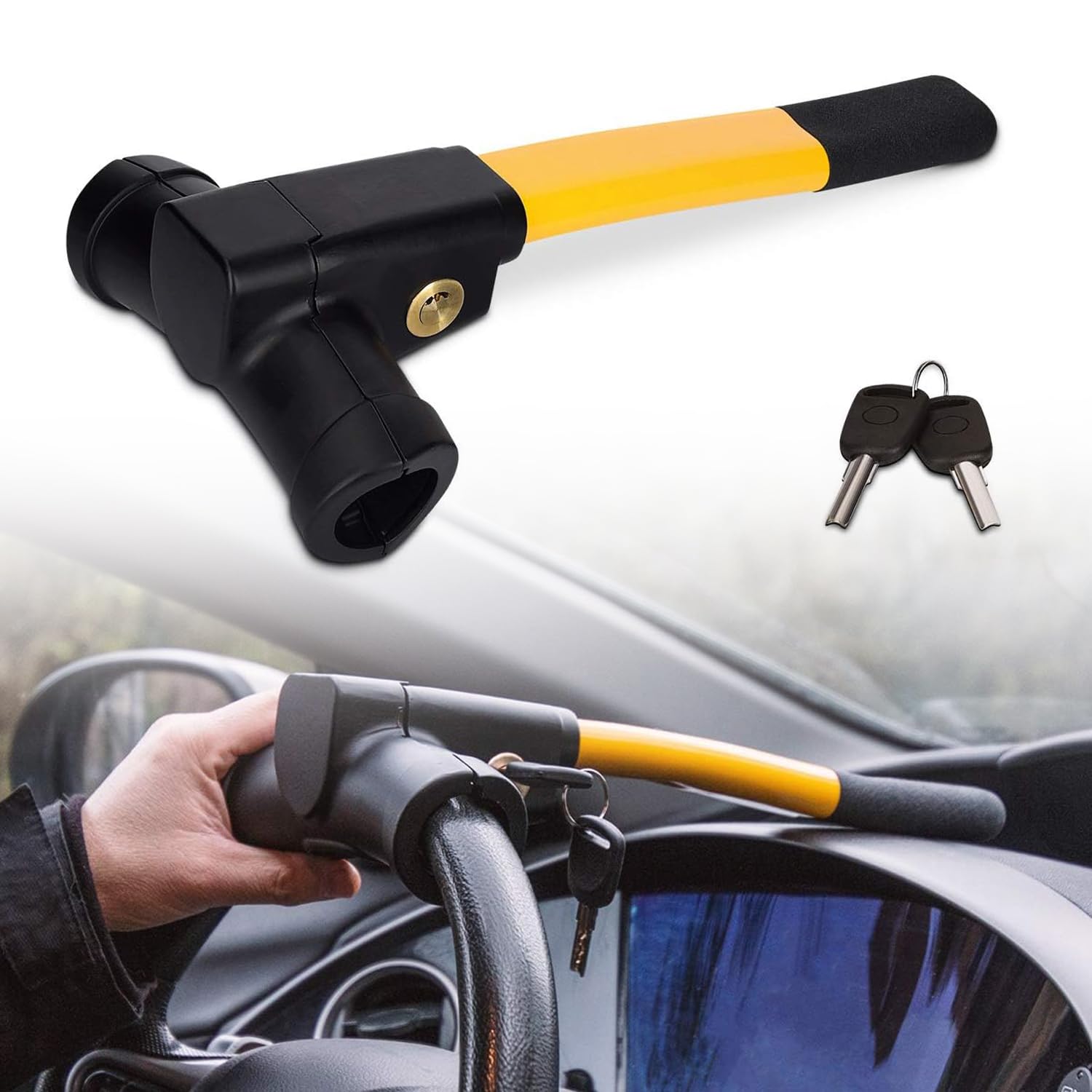 XMHLFC Car Steering Wheel Lock, Yellow, Anti-Theft Device for Jaguar XE XF XK XJ XKR XJL XFL