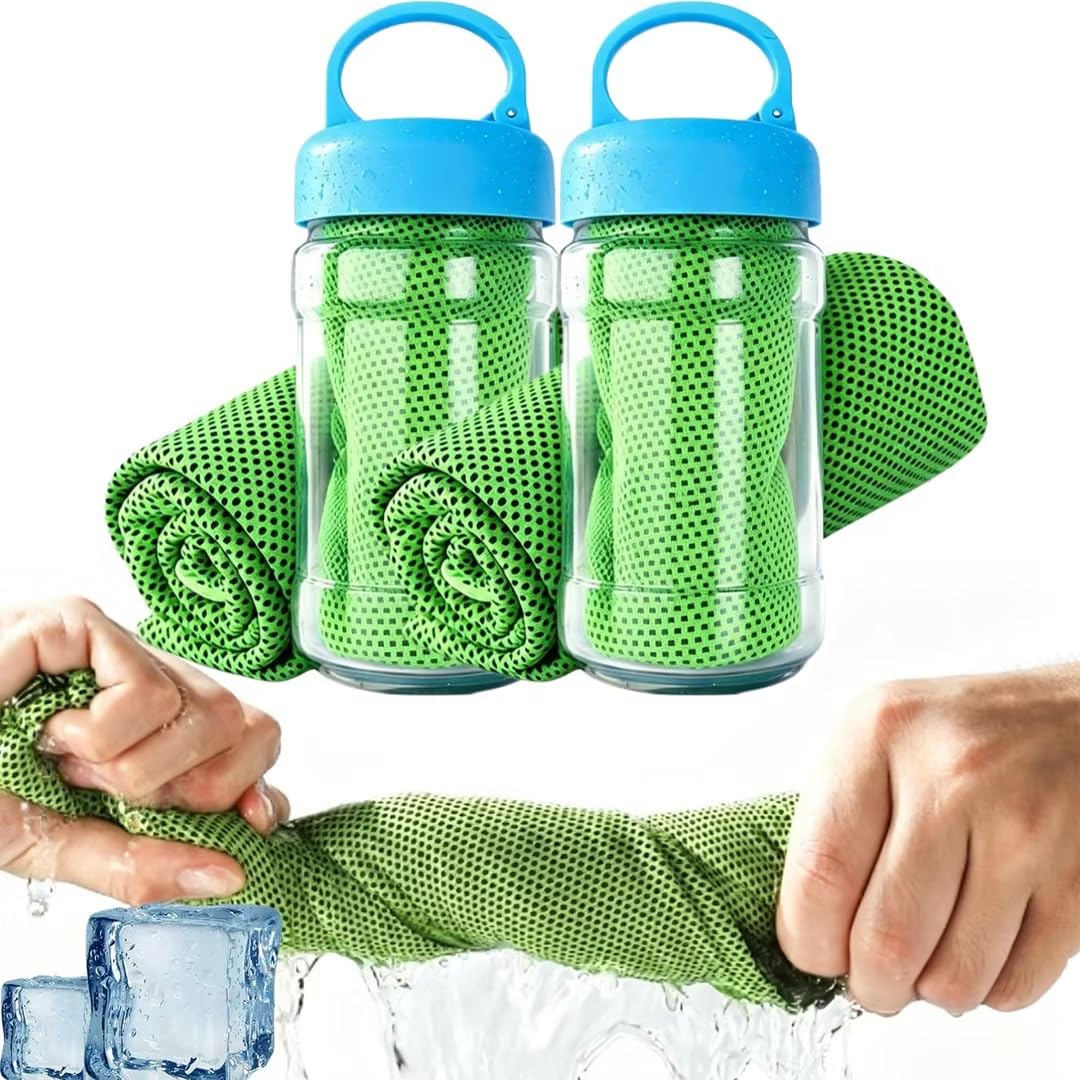 Cooling Towel for Hot Weather,Ice Cool Microfibre Towel for Neck,Ice Towel Bottle,Cooling Cloths for Hot Weather,Durable Polyester,Quick Dry Mesh,Soft to Touch 80x30 Cm,For Men & Women (2Green)
