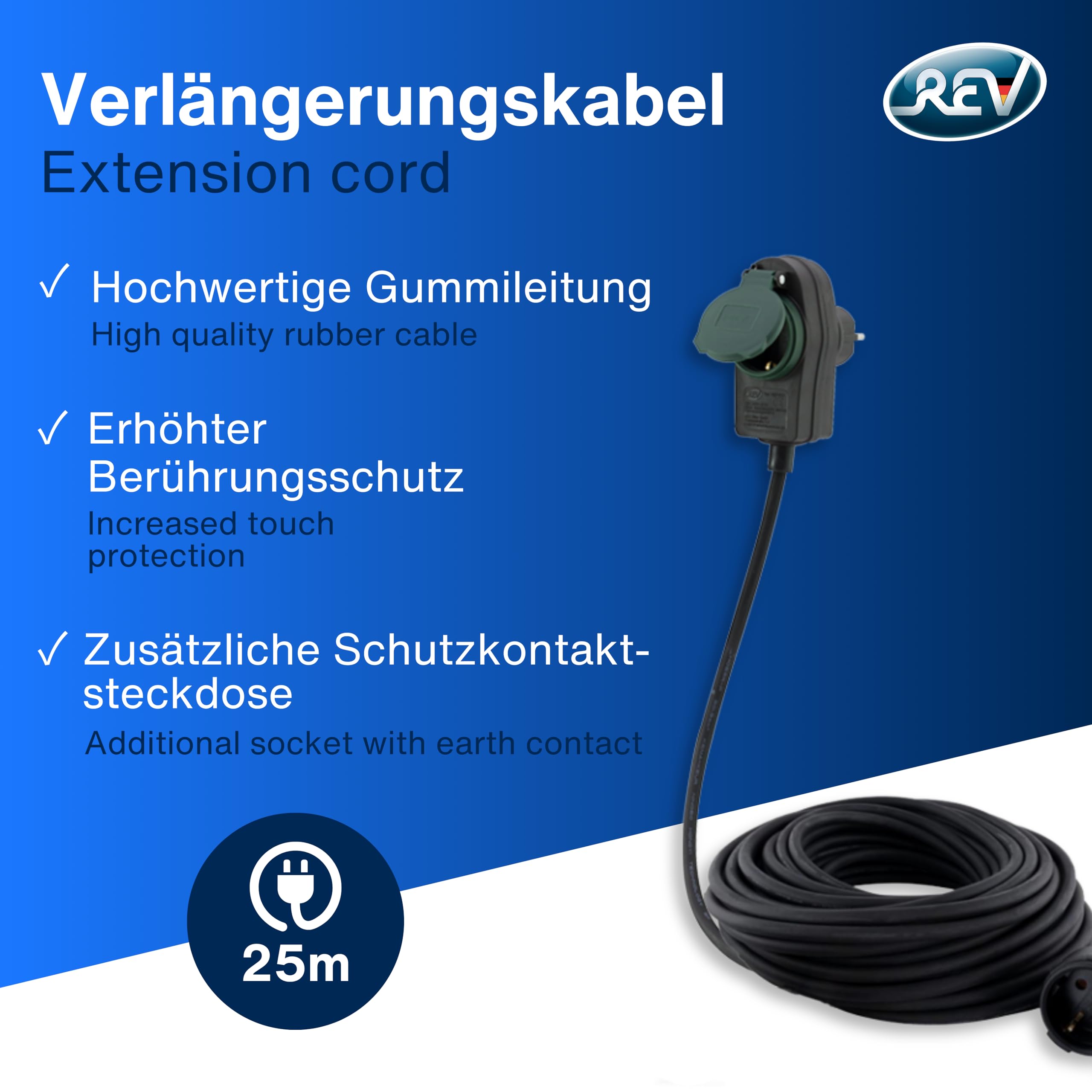 REV Extension Powersplit 25 m ip44 with Surge Protector