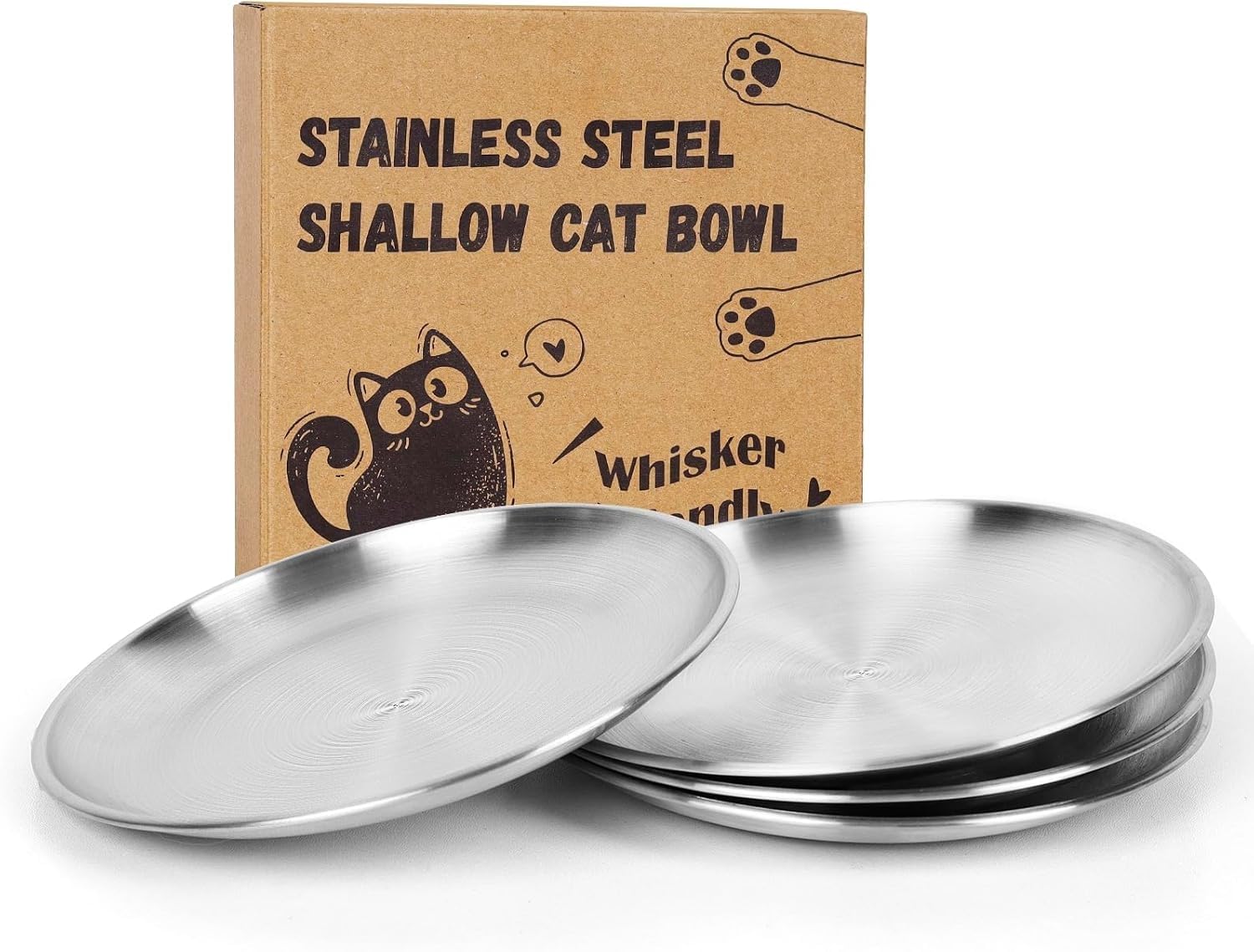 6.7'' Shallow Whisker Friendly Cat Dishes Set, Stainless Steel Cats Bowls, Wide Metal Food Bowl, Outdoor Kitten Feeding Wet & Dry Food Dish to Prevent Whisker Fatigue (2 Dishes)