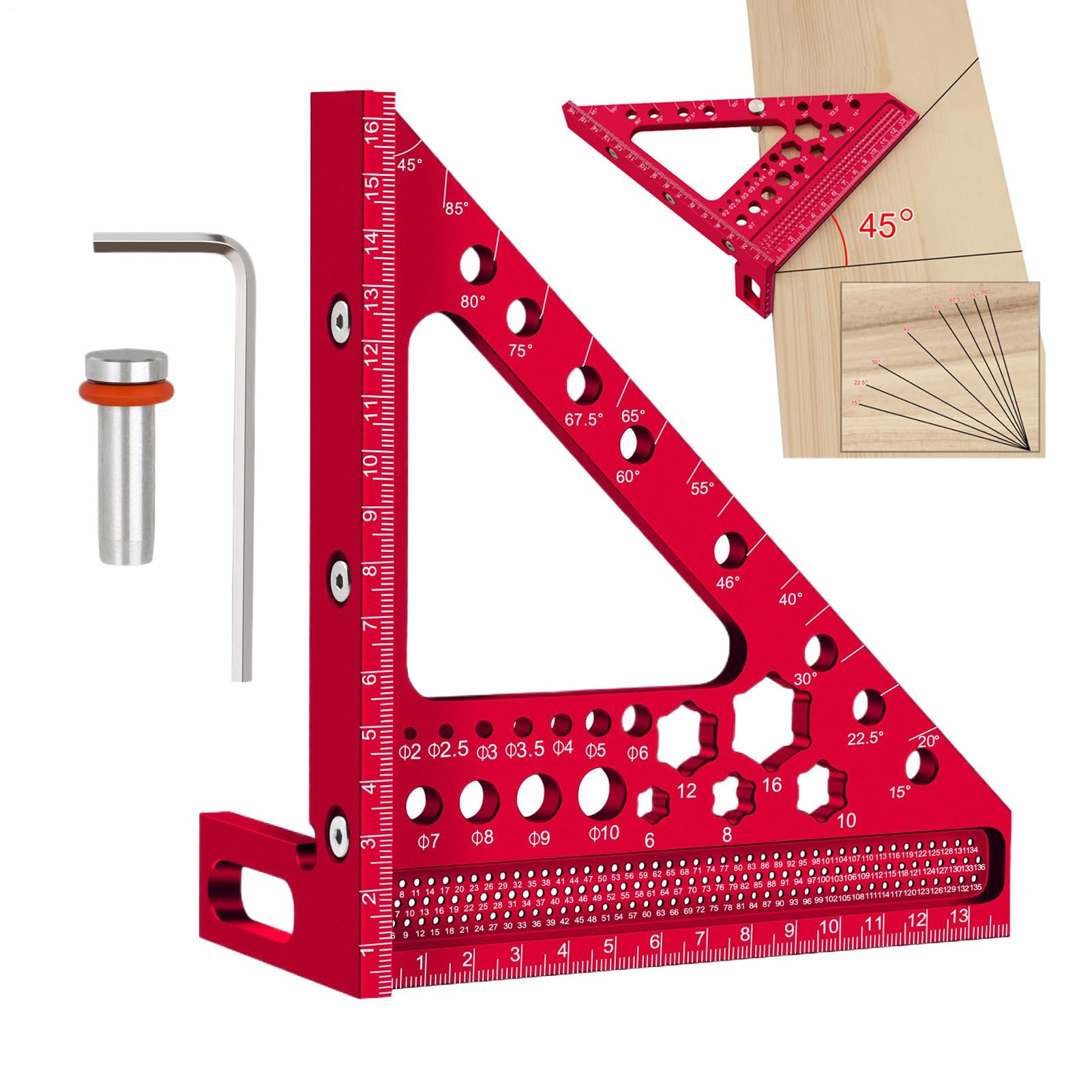 Multi Angle Measuring Ruler - Multi-angle Carpenter Marking Ruler for Woodworking - Adjustable Woodpeckers Tools for Drawing Furniture Crafting Workshop Leveling Layout Rafter Cutting