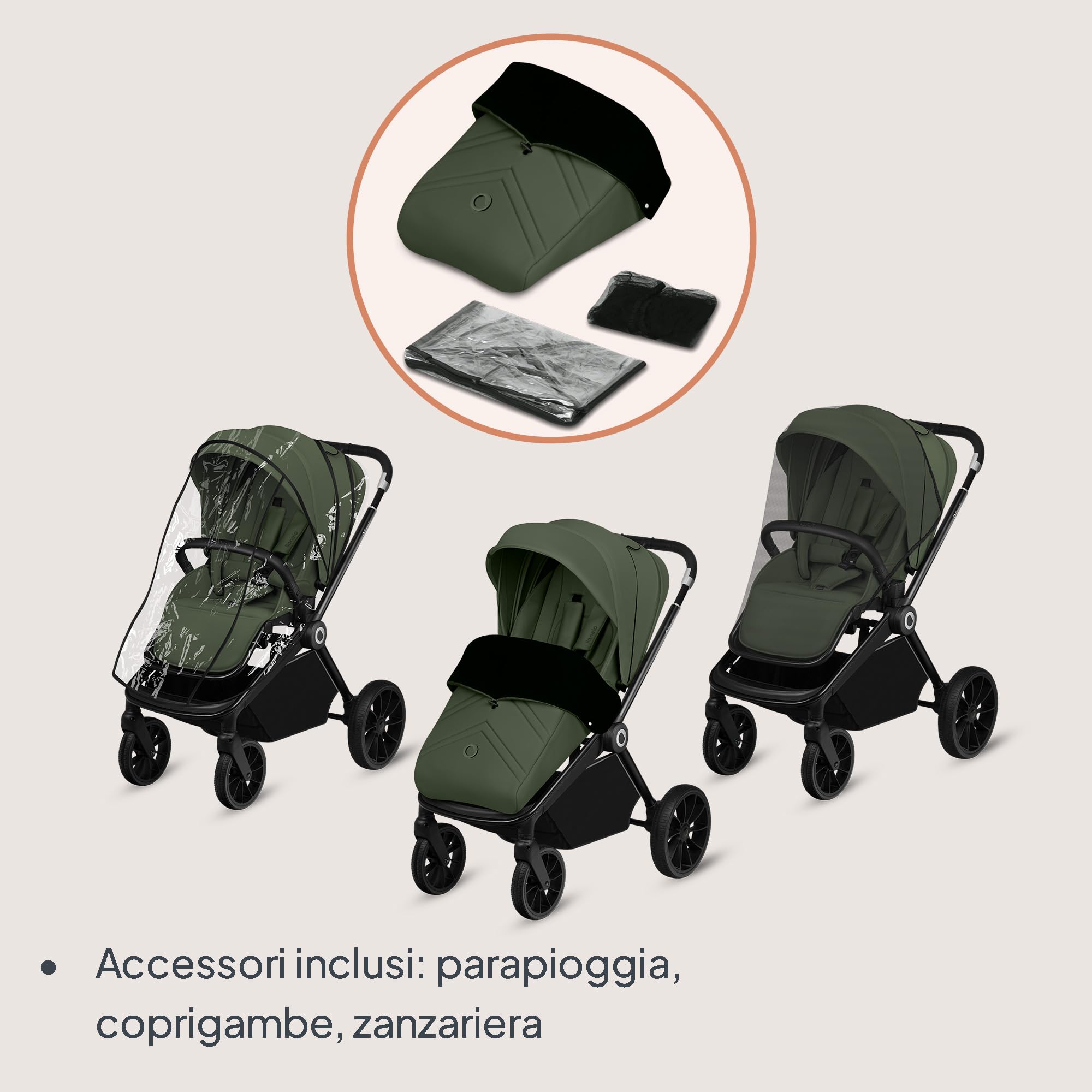LIONELO MIKA PLUS Passeggino per Bambini 6-48 Mesi fino a 22 kg, Schienale e Poggiapiedi Regolabili, Ammortizzazione, Ruote girevoli in PU a 360° Cappuccio impermeabile XXL, UPF50+