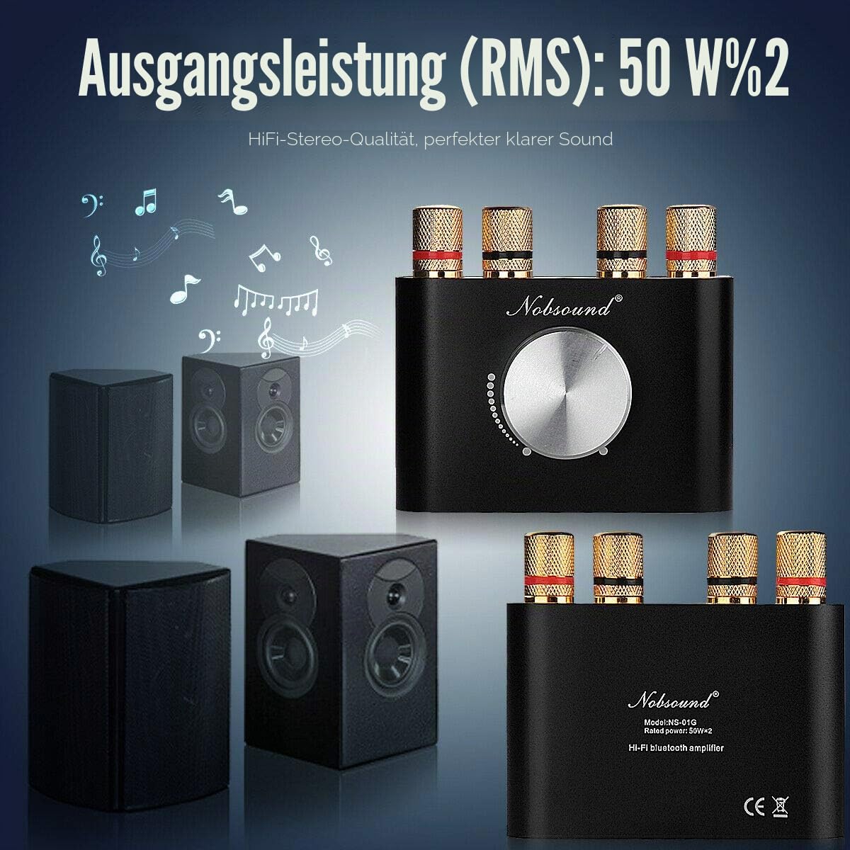 Nobsound Mini Bluetooth 5.0 Digital Power Amplifier 50W×2 Stereo Verstärker Schwarz