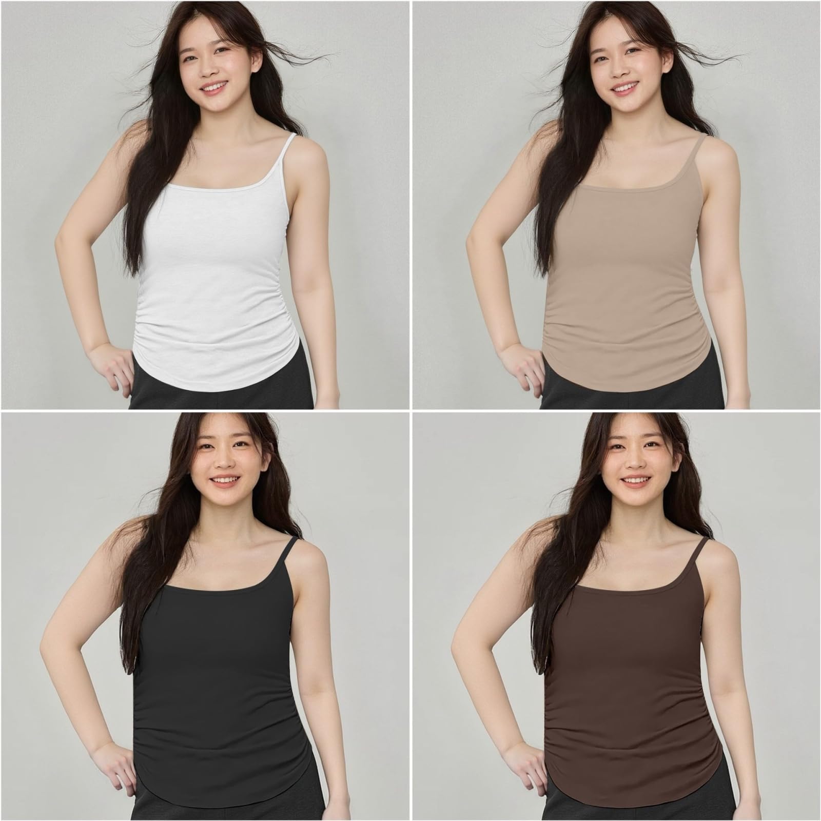 JCVBN - Canotta da donna, taglie forti, spalline regolabili, vita increspata, in cotone elasticizzato, taglie forti, vita increspata, spalline regolabili, collo quadrato, sensazione di cotone, 4