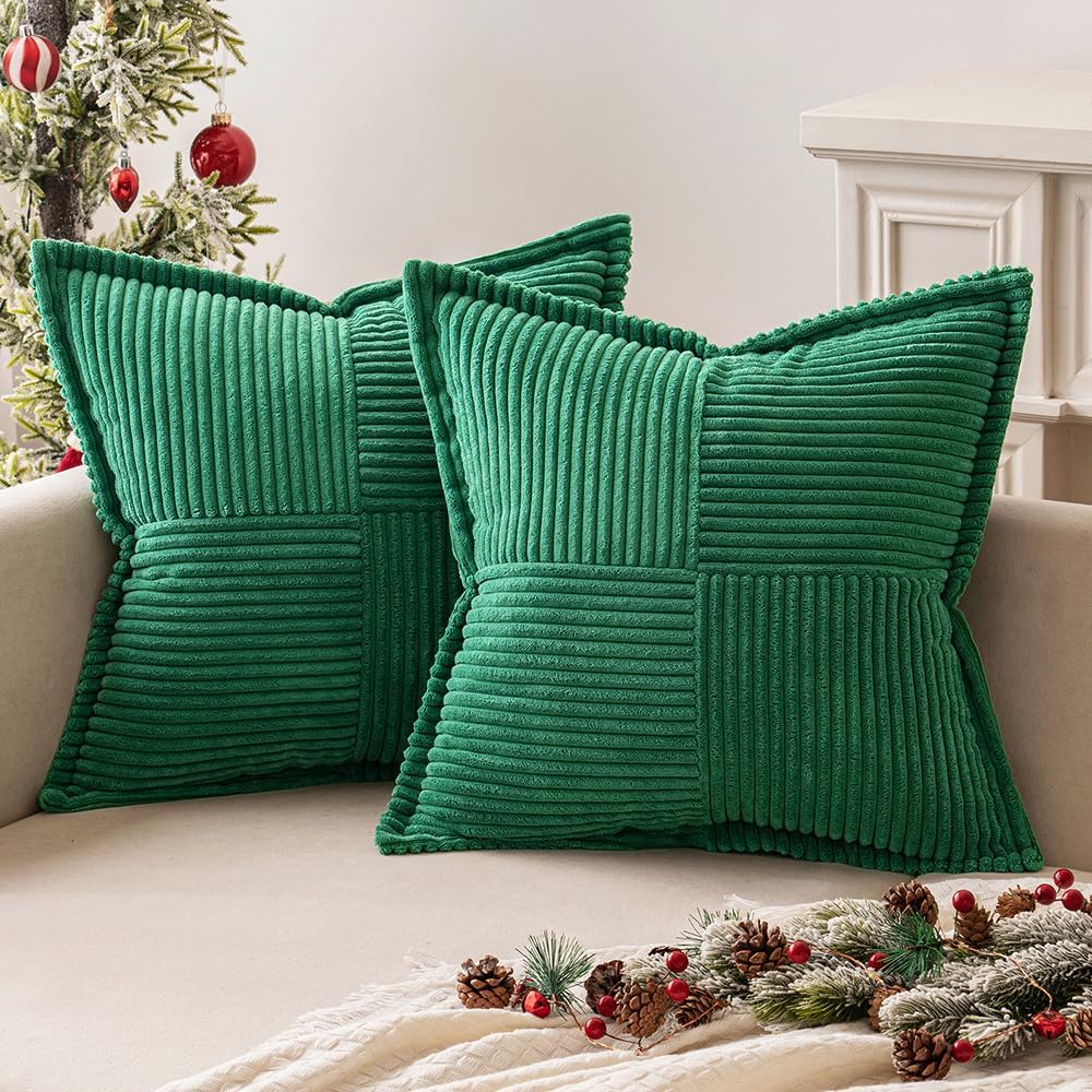 MIULEE Christmas Corduroy Pillow Covers with Splicing Set