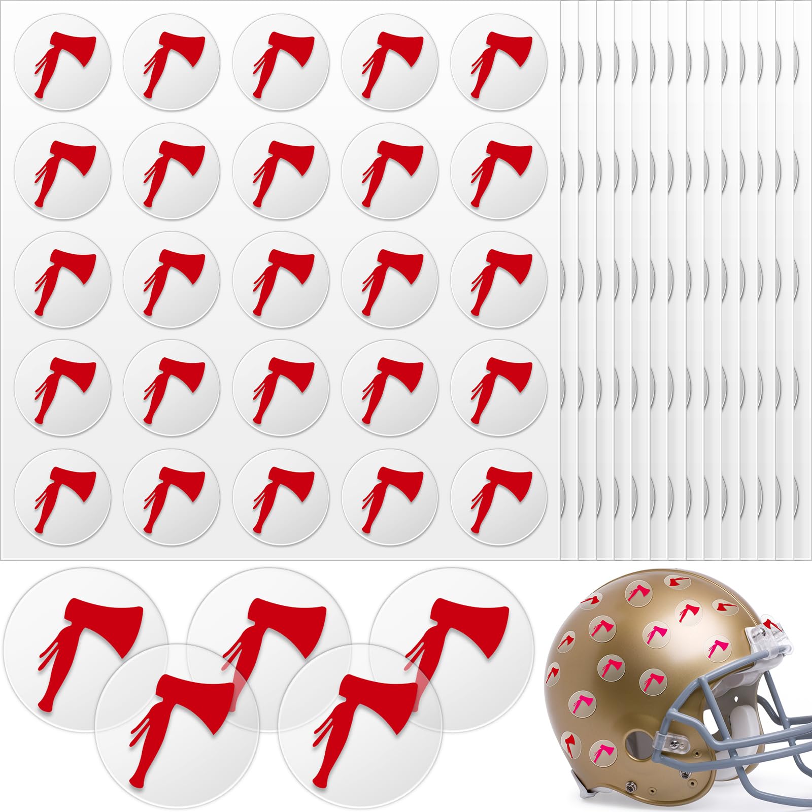 200 Pcs Football Helmet Stickers - 1-1/8" Hatchet Award Decals, Self-Adhesive For Baseball Hockey (Red On Clear) - View #2
