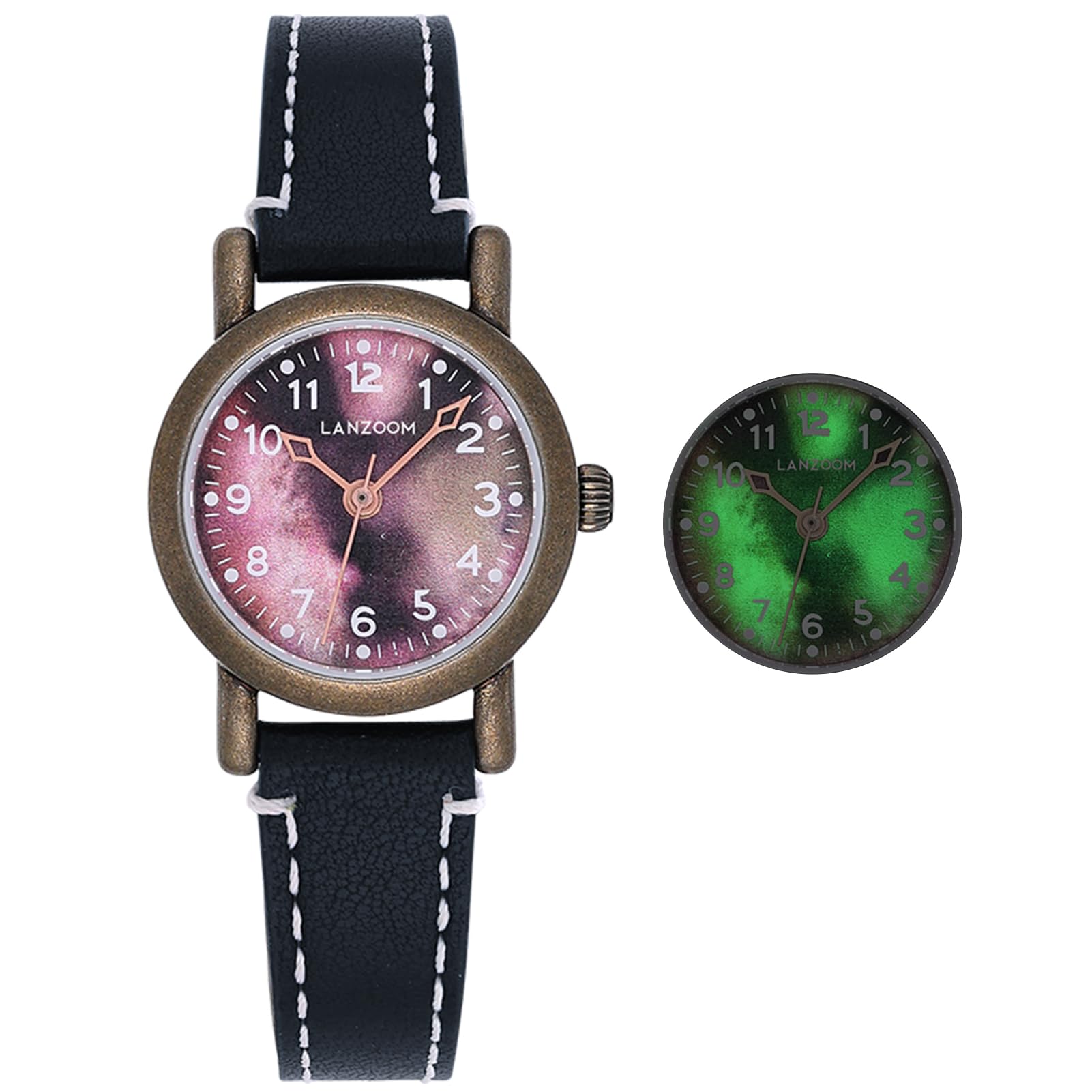 LANZOOM Sunset Aurora Women's Luminous Dial Stainless Steel Quartz Watch Romantic Vintage Design Fashion Versatile Gift for Holidays and Special Occasions (Black)