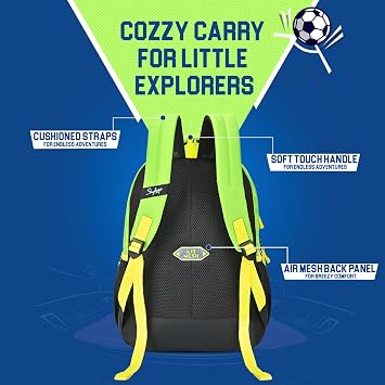 Skybags Buddy Plus Football School Backpack, Black Green, M, Modern