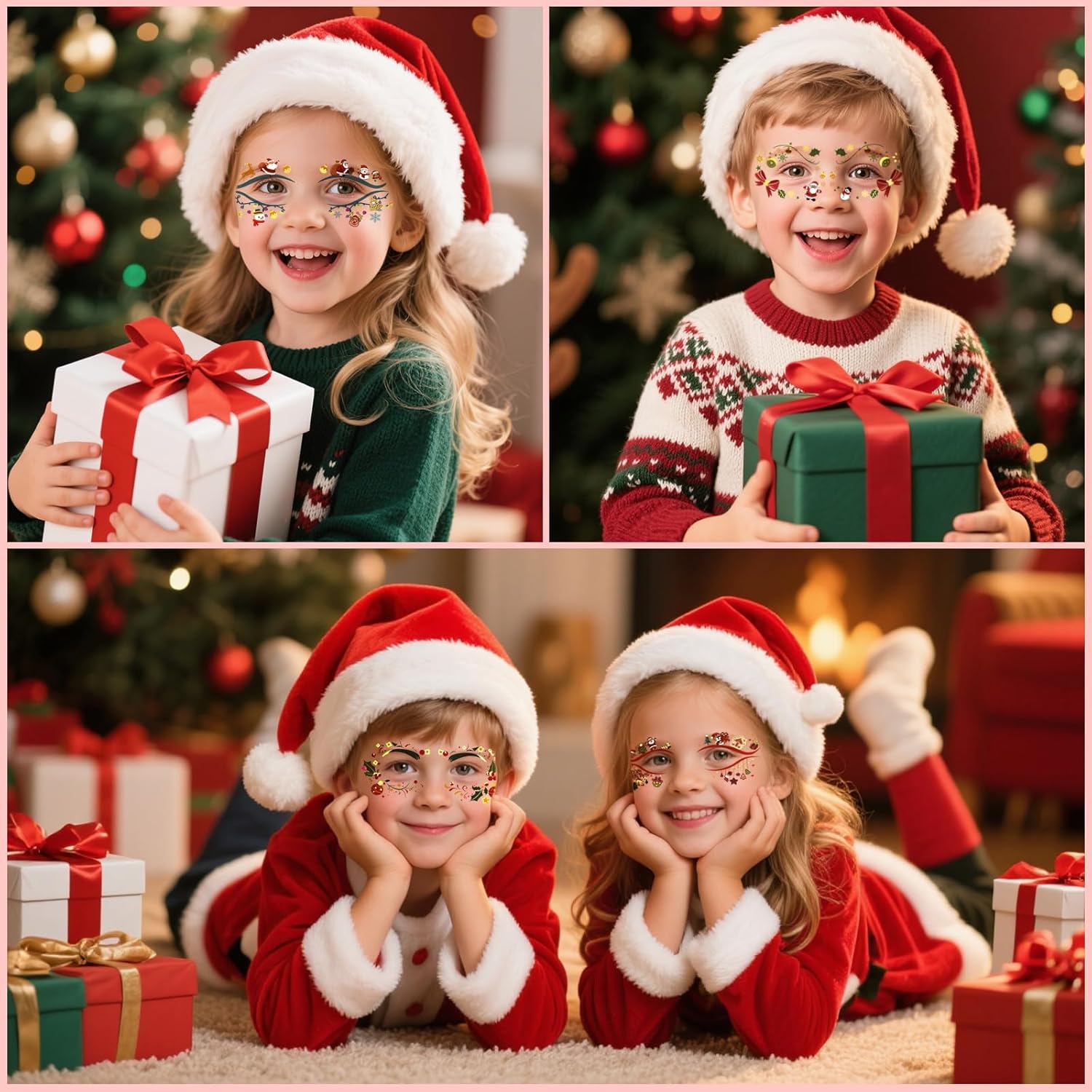 Glitter Eyes Tattoos for Christmas Makeup, 24 Pairs Christmas Eyeliner Temporary Tattoos for Aduls and Kids, Waterproof Golden Makeup Patches for Women Girls, Christmas Gift