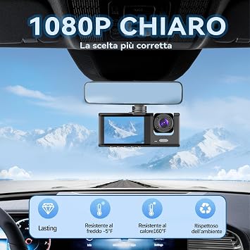3 Channel 1080P Dash Cam with APP Control, 5GHz WiFi, Card Included 32GB SD, 170° Wide Angle, Loop Recording, G-Sensor, 24H Parking Mode