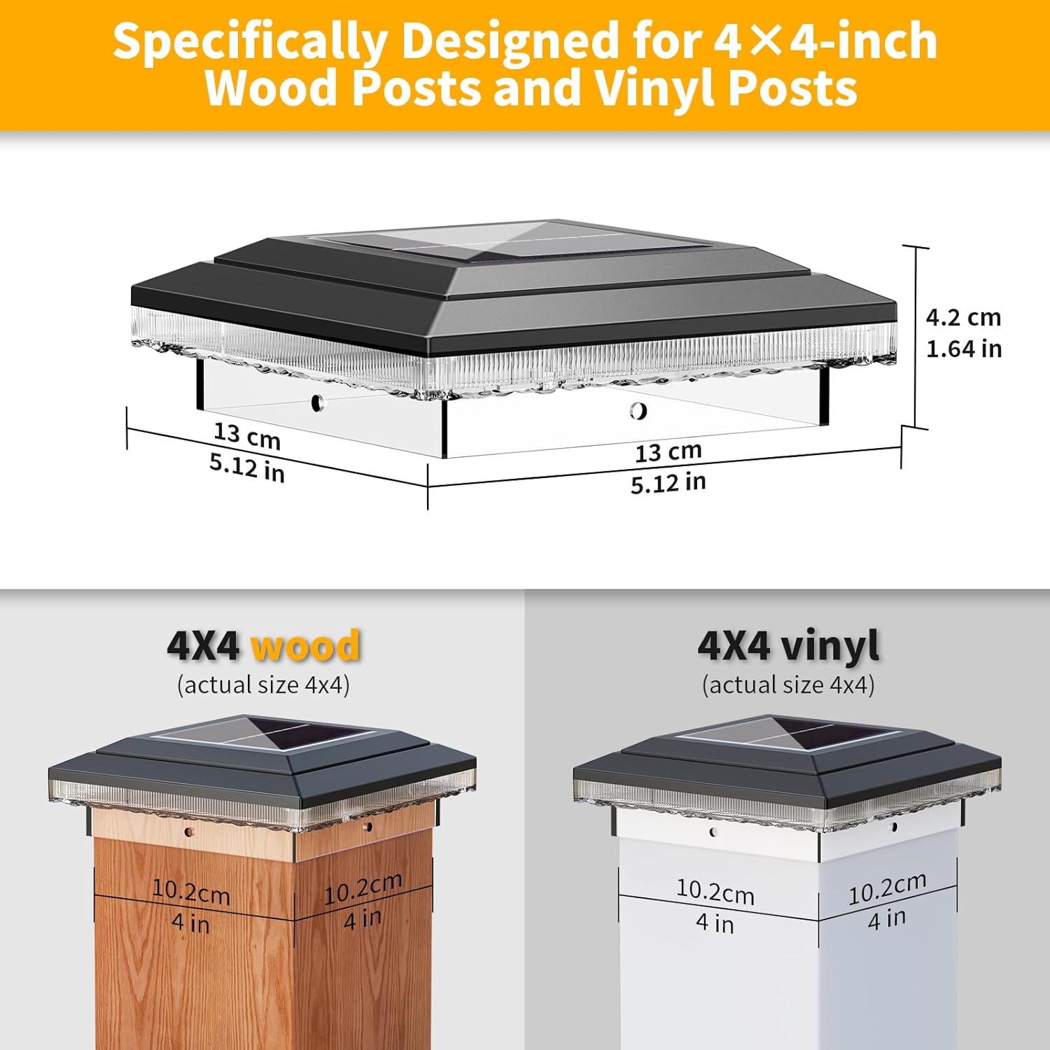 4x4 Solar Post Cap Lights Outdoor, 16 LED Fence Post Solar Lights with 3 Light Modes, Deck Post Lights Solar Powered Waterproof Fits 4x4 Posts Vinyl Wooden Posts for Deck Patio(Black, 12 Pack)