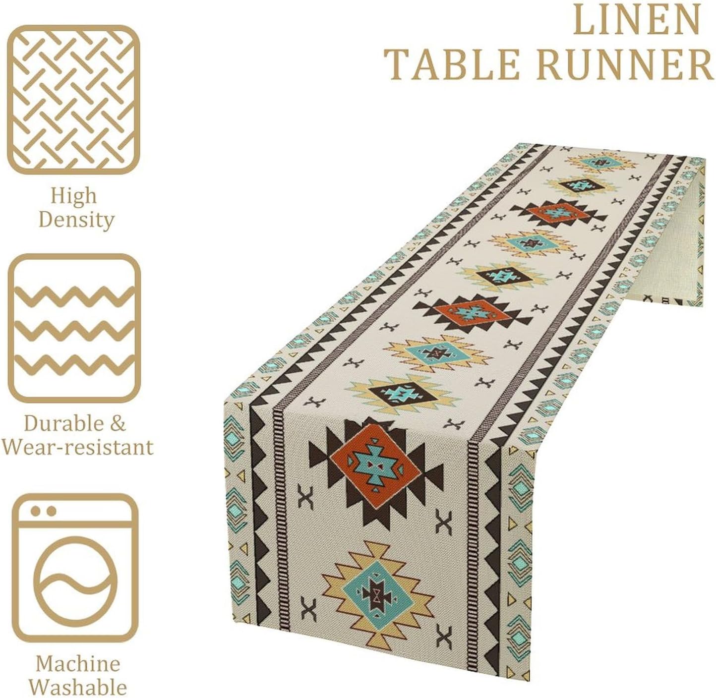 Aztec Southwest Table Runner,Ethnic Style Design Geometric Table Runners Table Setting Decor for Garden Farmhouse Wedding Party Holiday Dinner Home 13x120 Inch