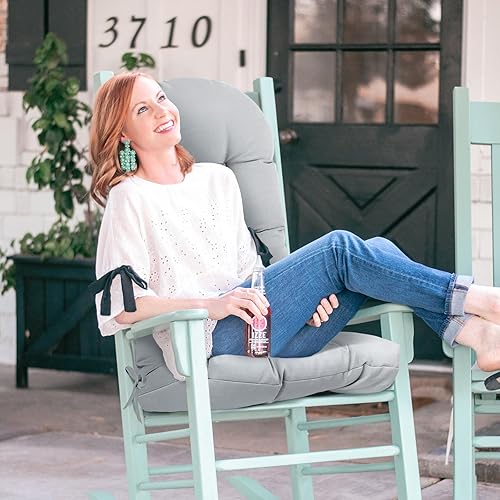 Miniatura 3 de Cojines para silla mecedora de respaldo alto para exteriores, impermeables, color verde azulado, paquete de 2 cojines de repuesto acolchados con