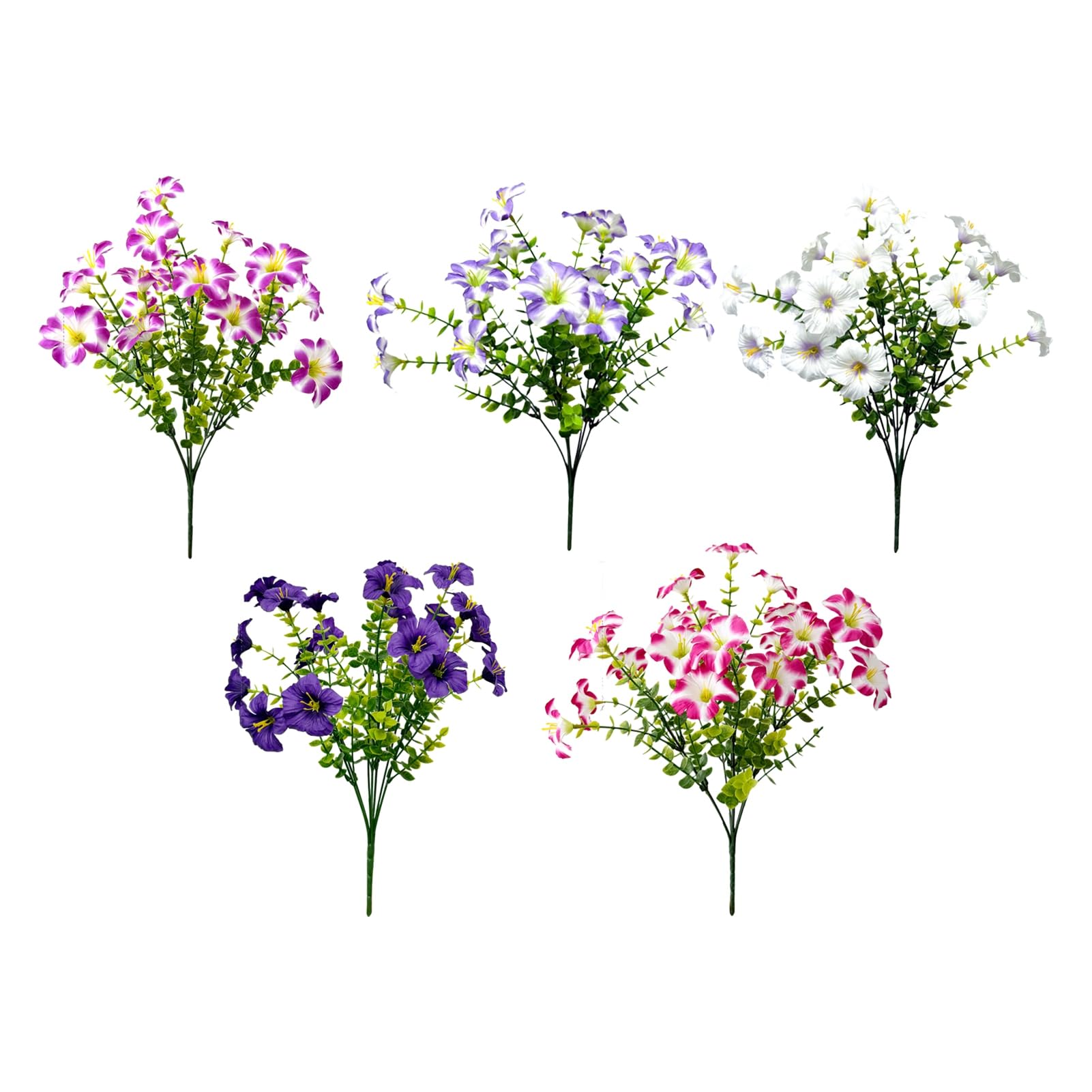 Quoravel 7 Stems UV Resistant Artificial Morning Glory, Realistic Faux Silk Flowers for Outdoors, Fake Plants for Porch Patio Balcony Planter Yard White