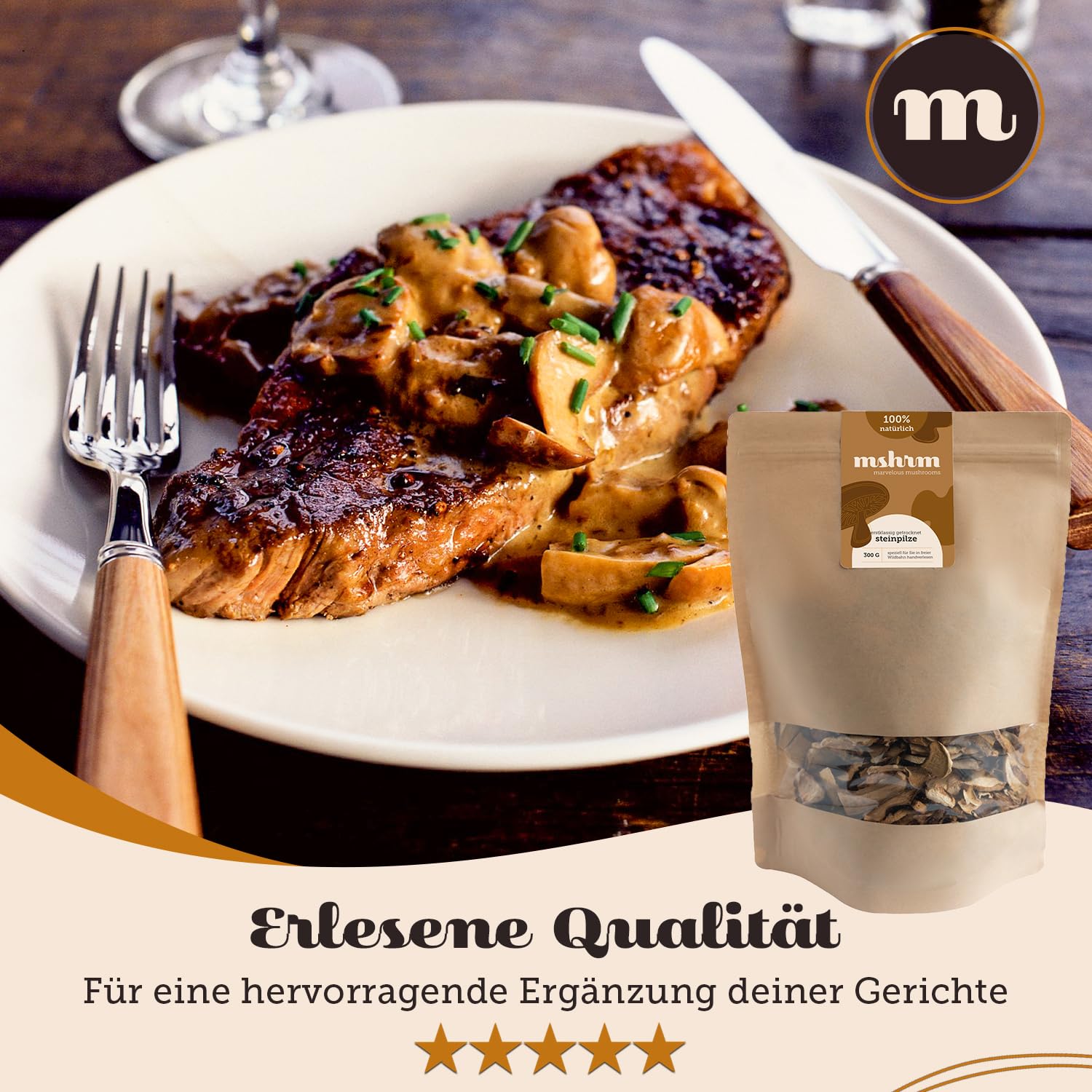 MSHRM Getrocknete Steinpilze 300g - Klasse 1 - Getrocknete Pilze in höchster Qualität zum Essen - Steinpilze getrocknet aus Nachhaltigem Anbau - Porcini Steinpilze getrocknet