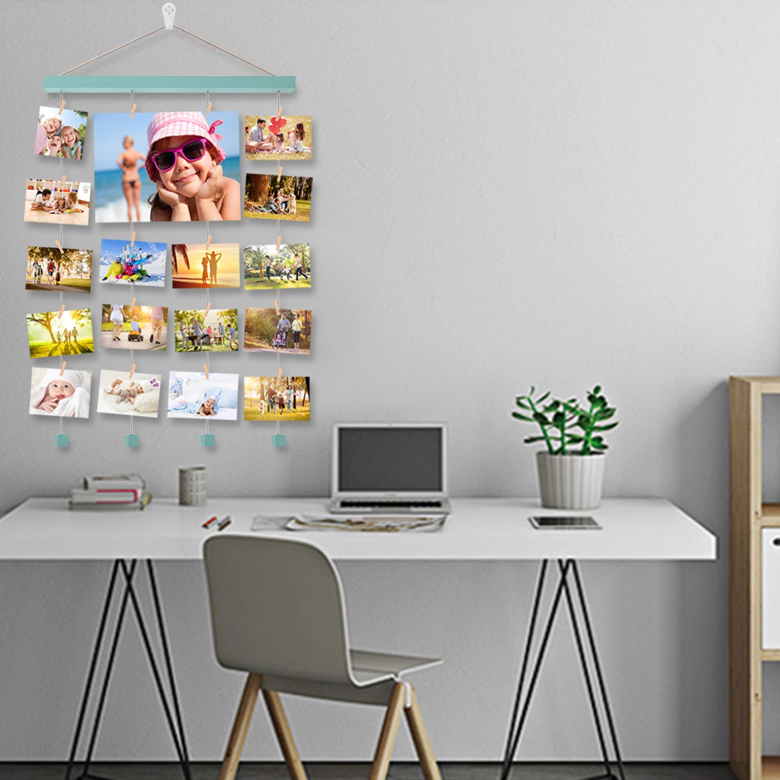 Portafoto Da Parete Uping 63x90cm - Con Mollette E Adesivi Personalizzati - Per Collage Foto E Decorazioni - Foto 2