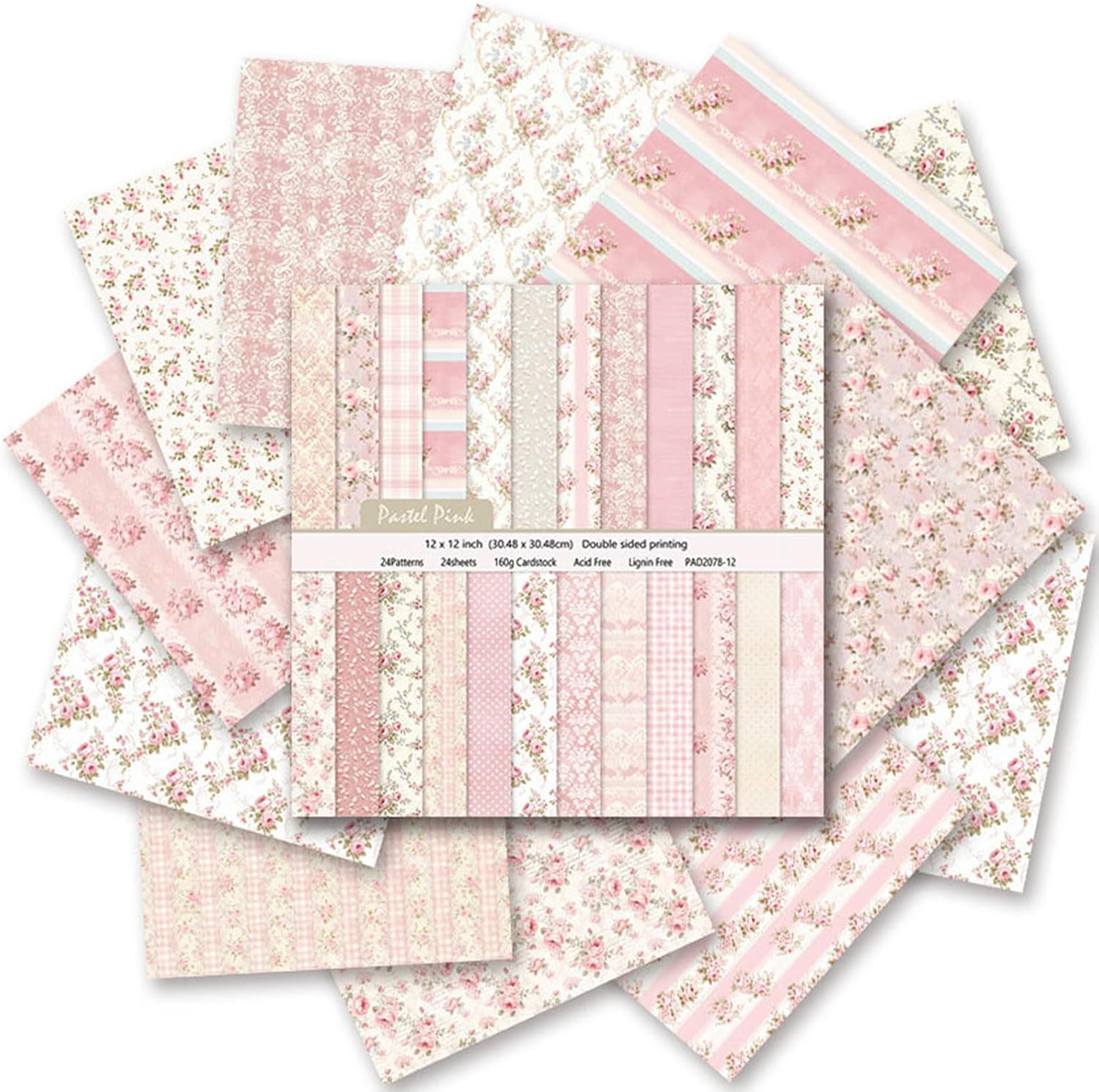 (Similar to)Floral Scrapbook Paper, Vintage Floral Garden Craft Sheets, 24 Pages/24 Unique Designs Double-Sided Origami Art Supplies, Pink Scrapbook Materials for DIY Cards, Journals, Album Decor, 12\"x12\" Inch A pink 12 x 12 Inches