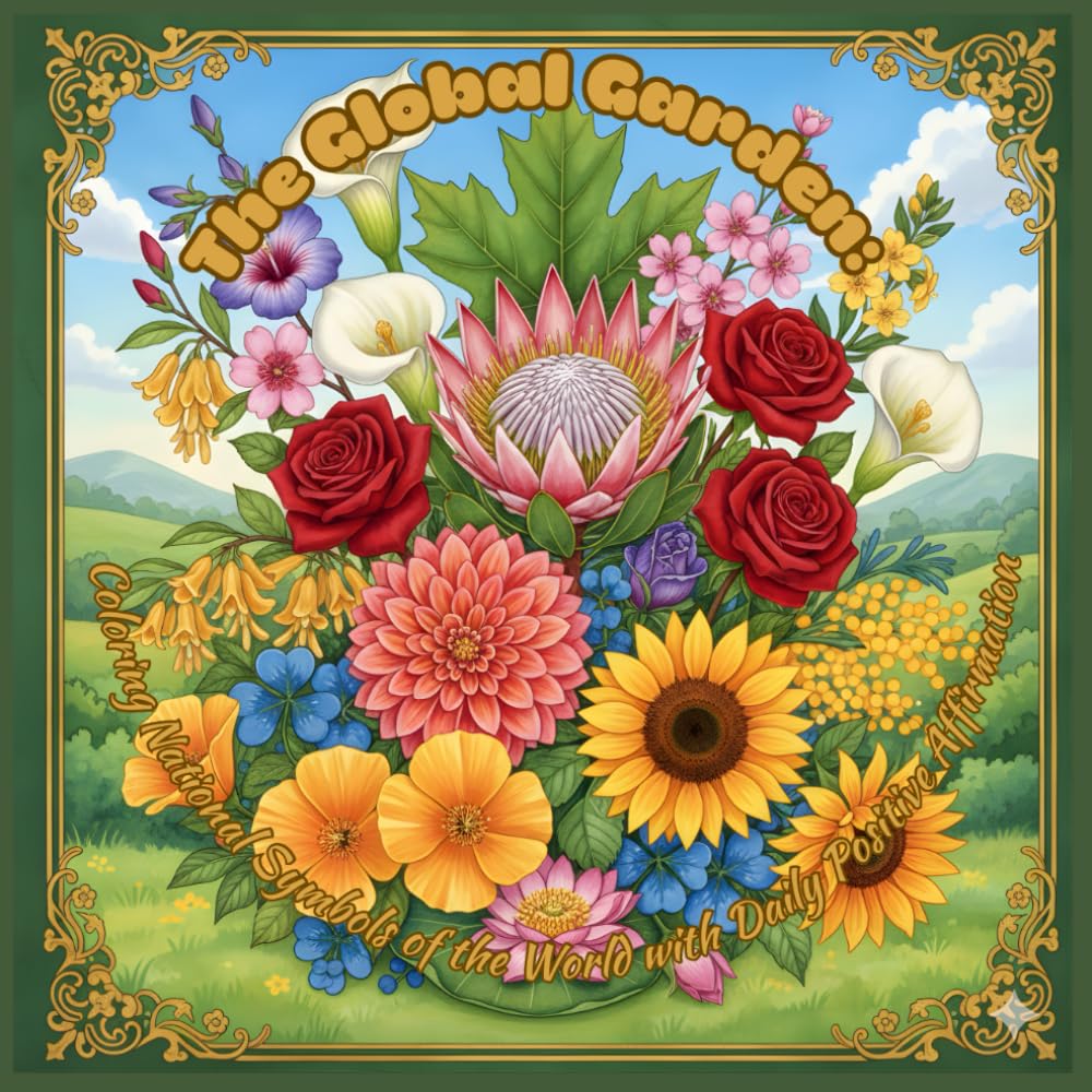 The Global Garden: Coloring National Symbols of the World with Daily Positive Affirmation