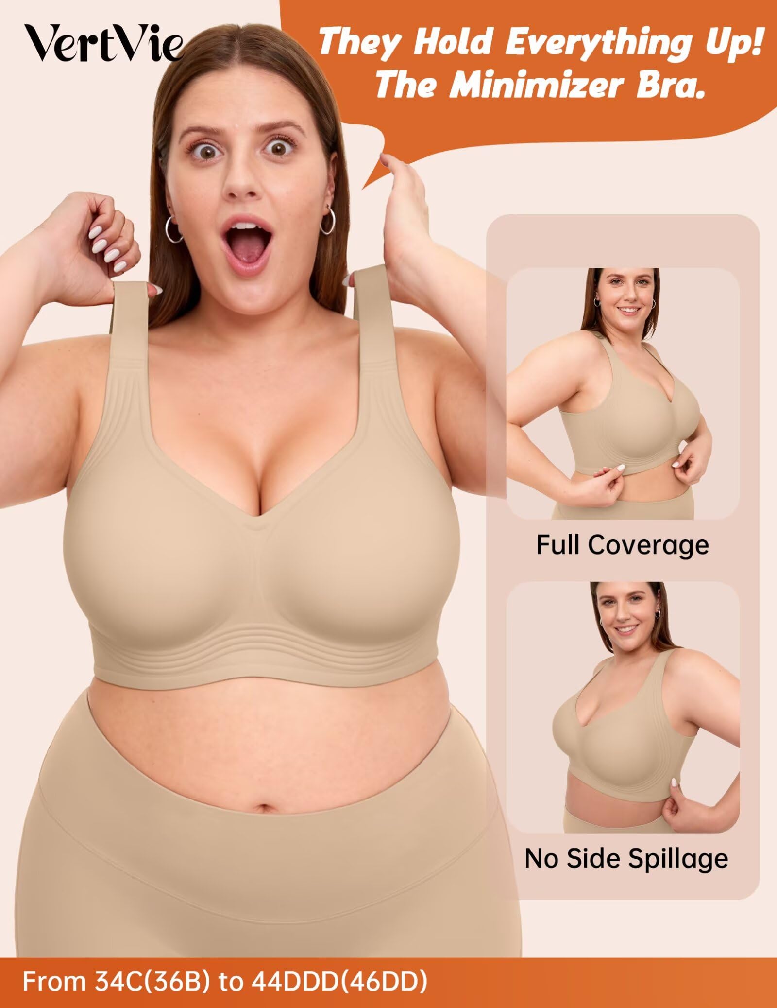 Vertvie Galaretowe biustonosze dla kobiet, plus size, minimalizator, miękki, bezprzewodowy, push-up, pełne wsparcie, dla osób starszych, biustonosz zakrywający plecy