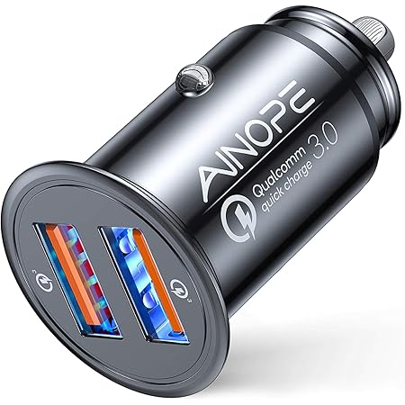 AINOPE USB Car Charger, [Dual QC3.0 Port] 36W/6A [All Metal] Fast Car Charger Adapter Mini Cigarette Lighter Usb Charger Quick Charge Compatible with iPhone 11 pro/11/ x/8, Note 9/Galaxy S10/S9