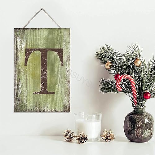 Vista 380 de Letrero colgante de madera con letra J, letrero de madera para decoración del hogar, 26 letras del alfabeto de metal, placa de madera, decoración