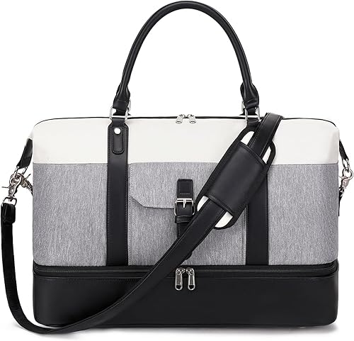 Miniatura 7 de Bolsas de fin de semana para mujer, bolsa de lona grande de viaje, bolsa de fin de semana con compartimento de cuero para zapatos para hombres,