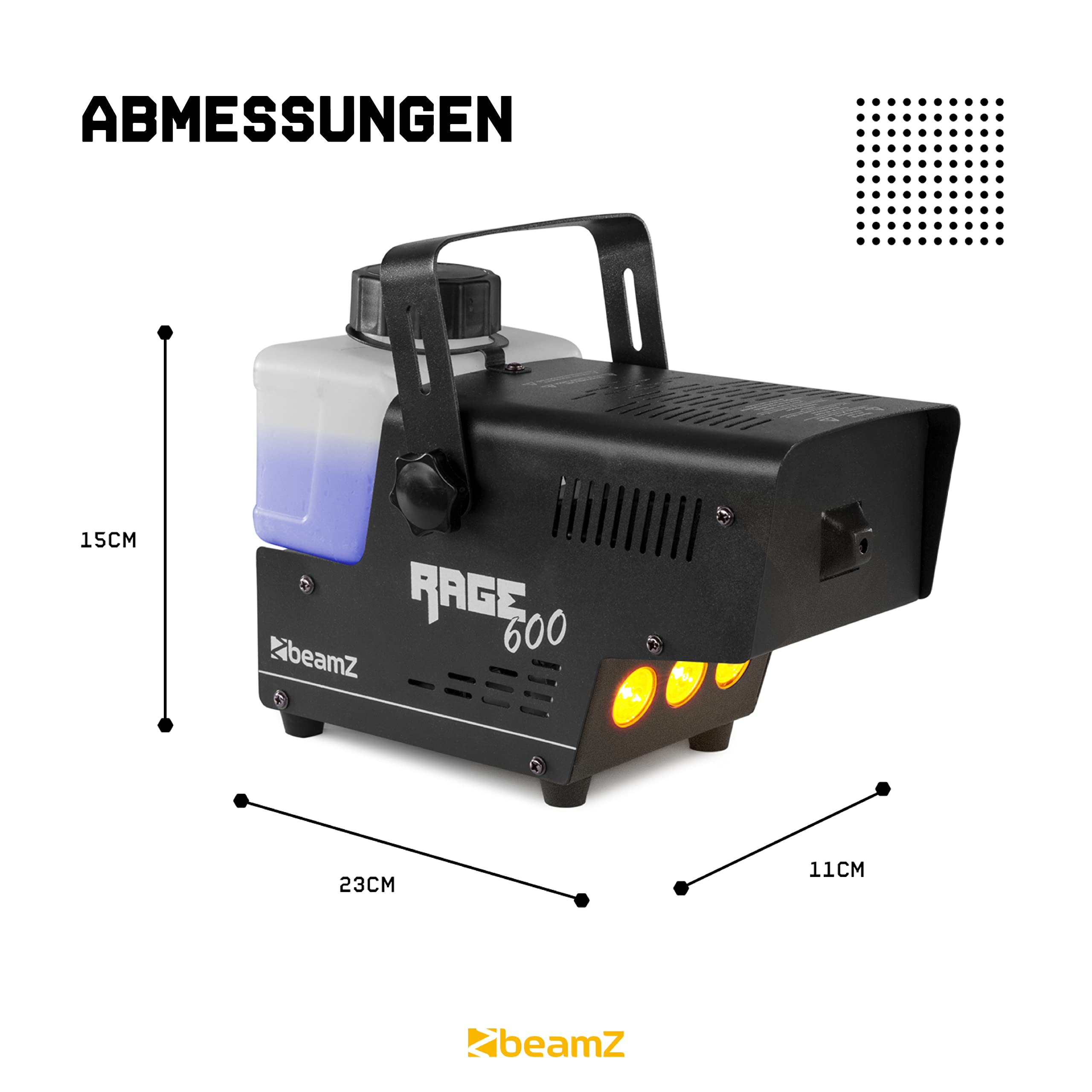 BeamZ RAGE600LED Mini Nebelmaschine mit Fernbedienung, 600 Watt Fogger mit LED Lichteffekt, 2 Liter Tank Fog Machine, Smoke Machine für DJ Lichteffekt, Nebelmaschine Halloween für Partys & Hochzeiten