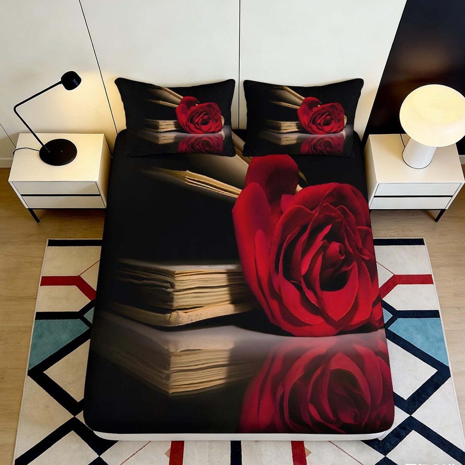 3D Printed rose motif Fitted Sheet, soft touch Microfiber, stylish room accent, guest room bedding, wrinkle resistant, easy to remove, dust resistant 90x200x25cm