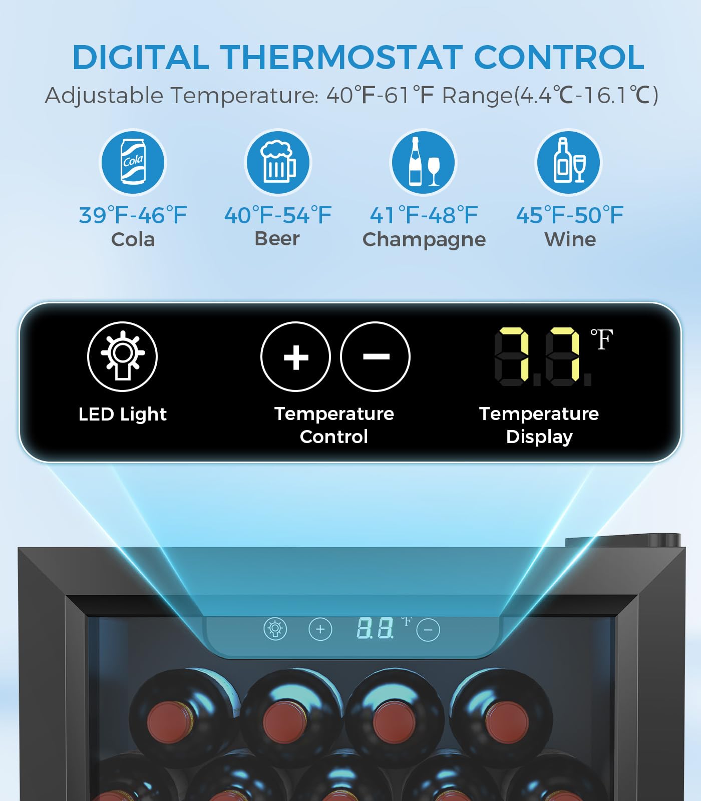 Electactic 48 Can Beverage Refrigerator Mini Fridge Cooler Glass Door For Beer Soda Or Wine, Small Drink Cooler Machine LED Temperature Control For Bar Home, Office 1.3cuft on Fridge.com - View 2