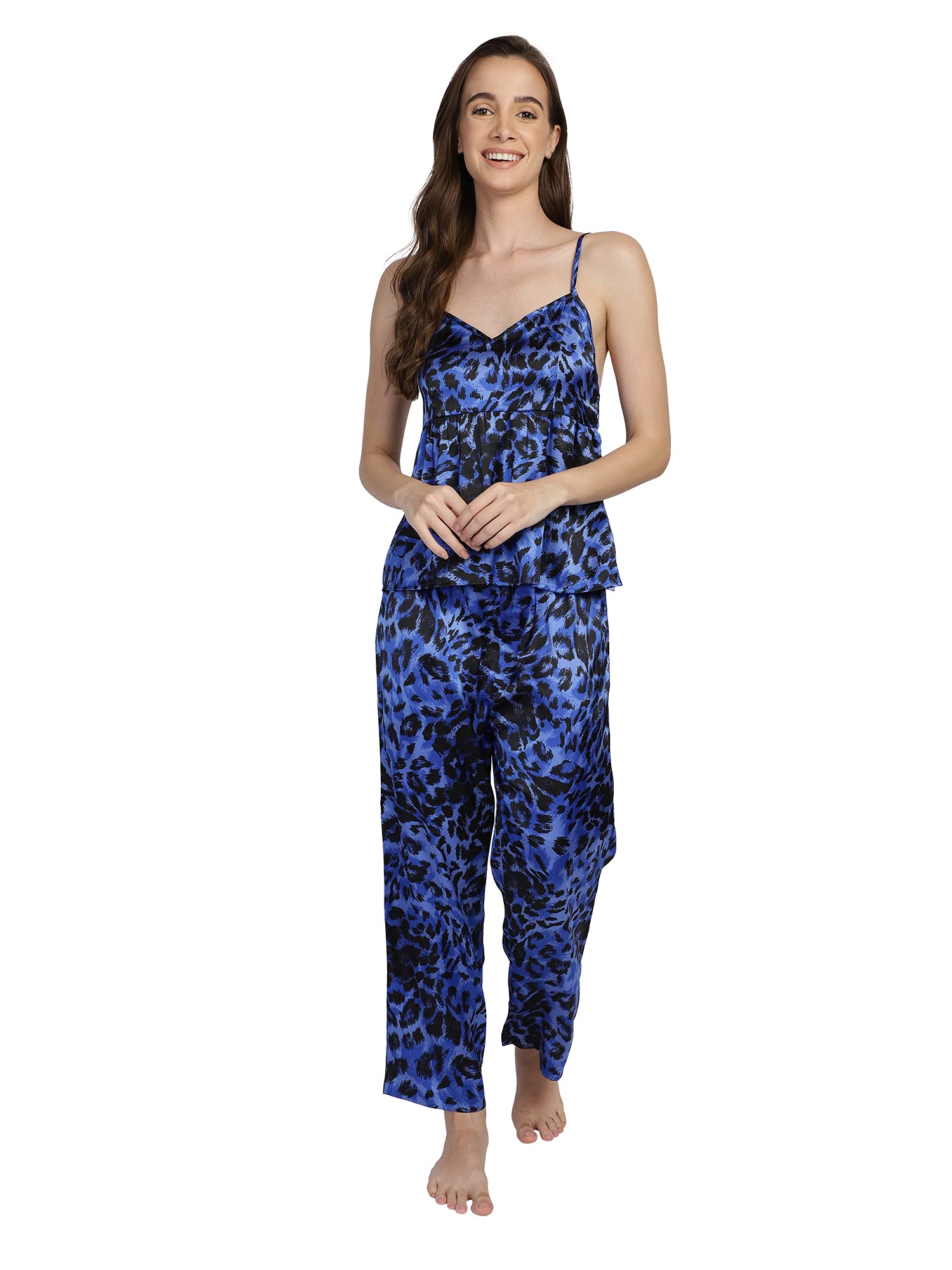 Satin Printed Spaghetti Strap Camisole and Pyjama Set