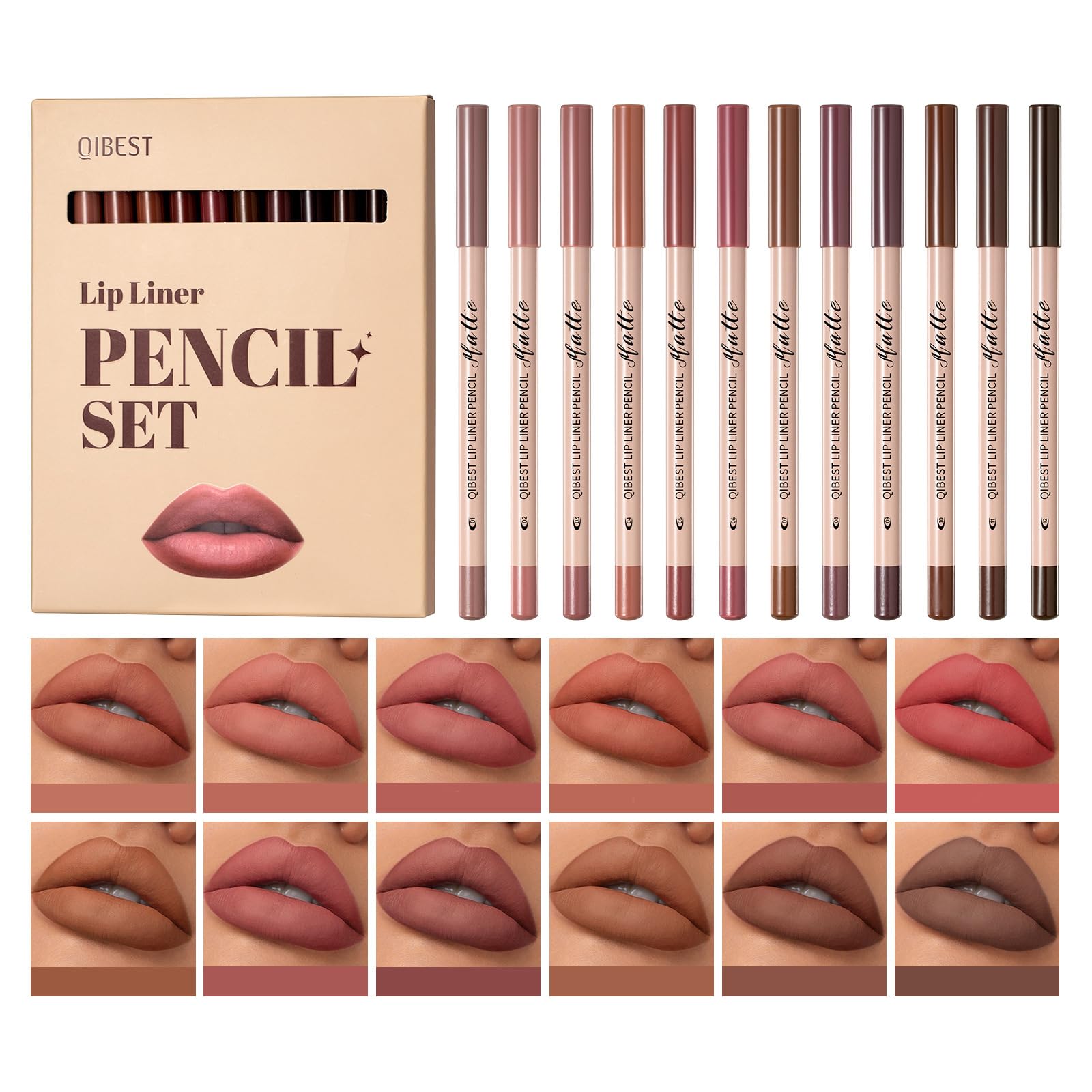 12 Colors Matte Lip Liner Set, High Pigmented Creamy Lipliners Pencil