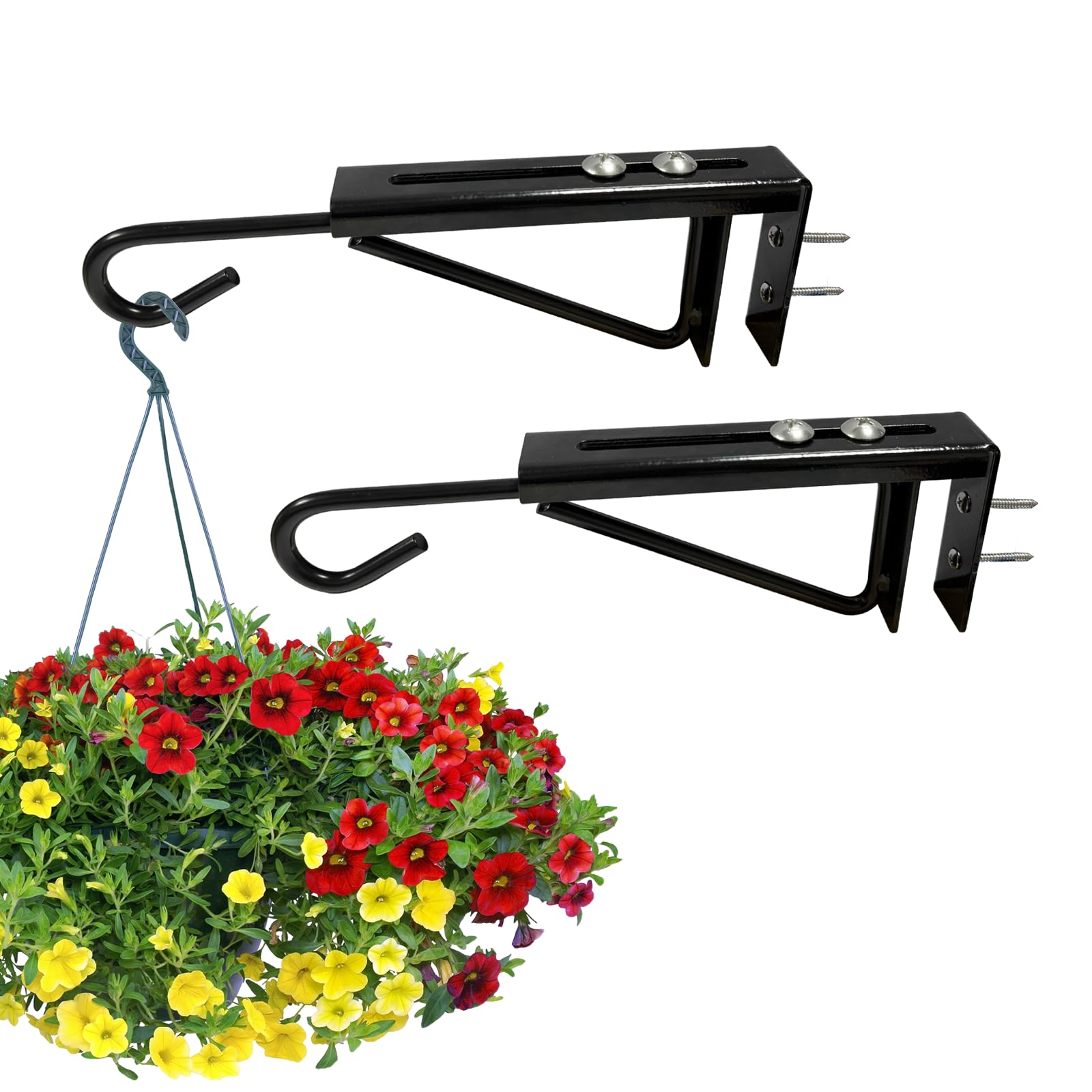Hanging Basket Bracket, Balcony Bracket, Plant Hanging Hook, Extendable,suitable for plant baskets, Bird Feeders, Lanterns (2, Black)